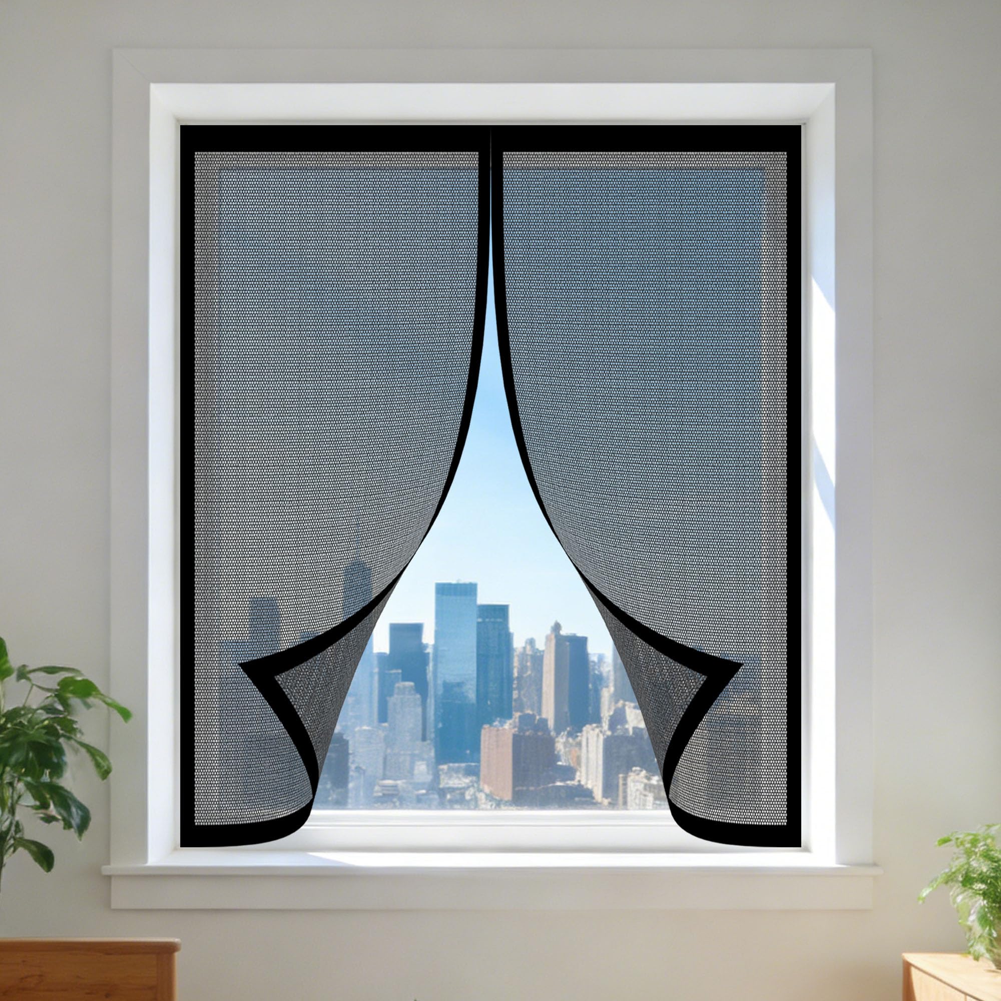 Magnetic Window Screen 65 x 65 cm Keep Fly Mosquito Out Window Screen Mesh for Bug Excellent Ventilation While Blocking Bugs for Windows Doors and Patio Screens, Black