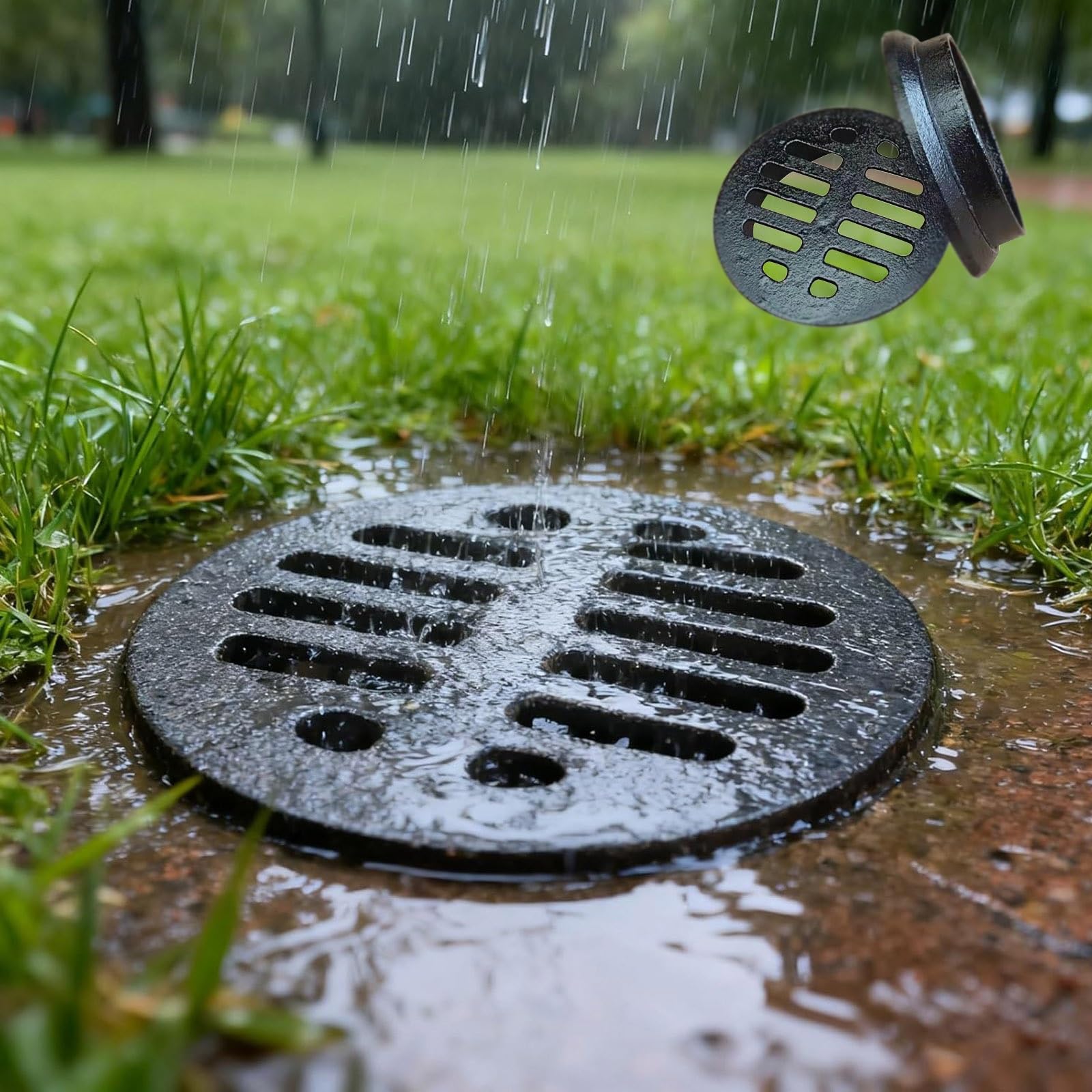Coperture Per Tombini Da Esterno, 5-25cm Nero Griglia Canaletta Scolo Acqua Piovana Ghisa Canalette Di Drenaggio Rotonda, Robusto Durevole, Piovana Copertura Per Giardino Garage Prato(200mm)