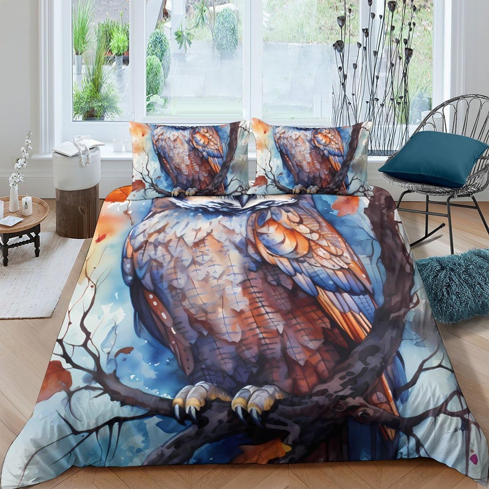 Ctjqhvkz Style-9 3D Printed Owl Art Fitted Sheet Microfiber Soft Breathable Forest Branch Mattress Cover For Bedroom Guest Room Decor Single（135X200cm）