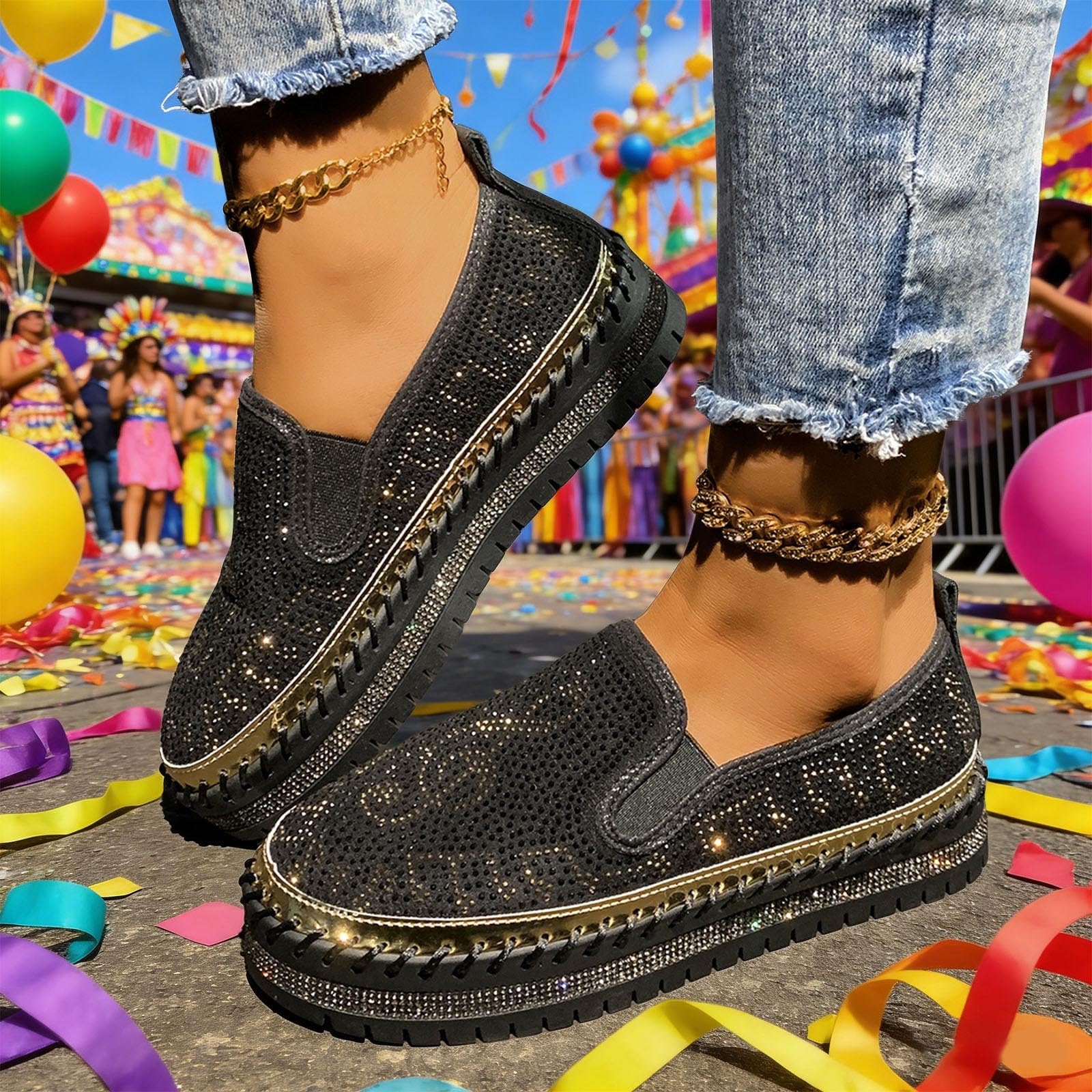 Scarpe da ginnastica bianche da donna rosa da donna con punta rotonda scintillante senza lacci casual per comode e leggere per tutti i giorni, scarpe da ginnastica da palestra