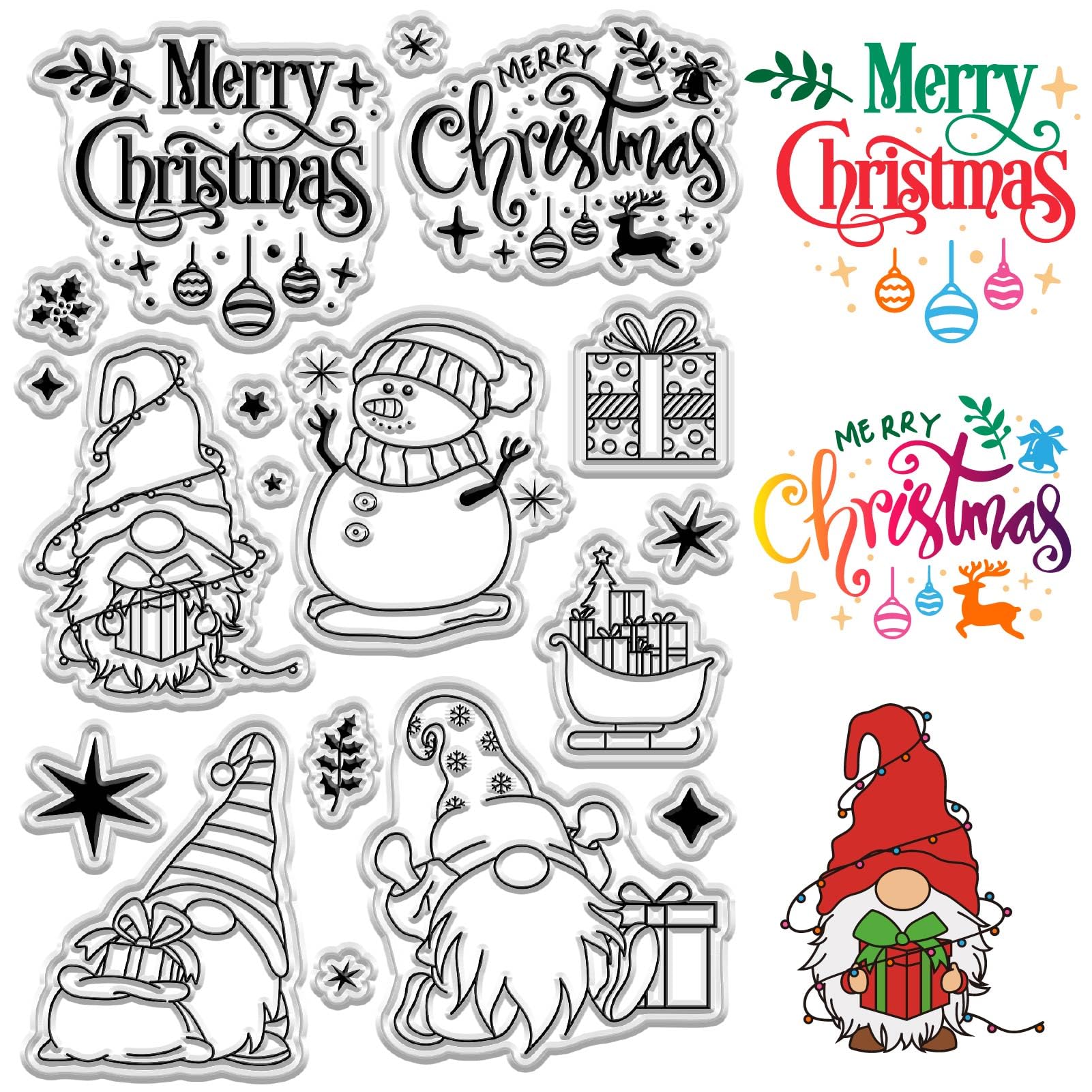 CRASPIRE Set Timbri Natalizi Trasparenti In Silicone - 16x11 Cm - Con Motivi Babbo Natale, Fiocchi Di Neve, Pupazzo Di Neve - 2