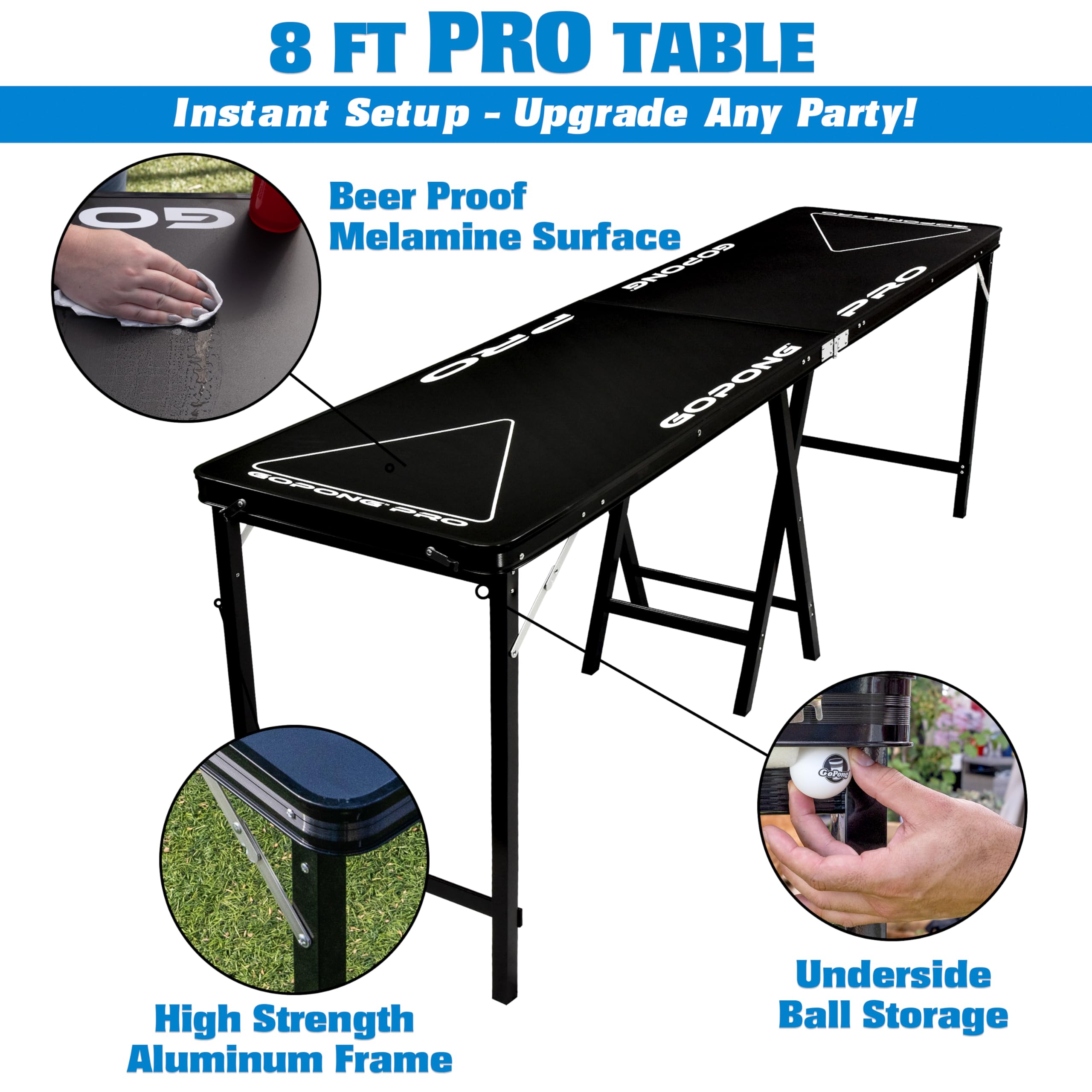GoPong Tavolo Da Beer Pong Pieghevole 1,8m – Portatile Con Valigetta E 6 Palline Incluse – Per Feste, Bar E Giardino