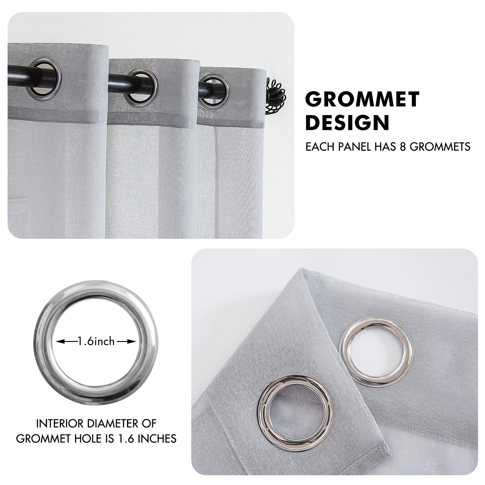 MIULEE Tende Trasparenti in Voile Con Occhielli Morbidi Finestre per Camera da Letto e per Salotto Eleganti Soggiorno 2 Pannelli 140x260cm Grigio