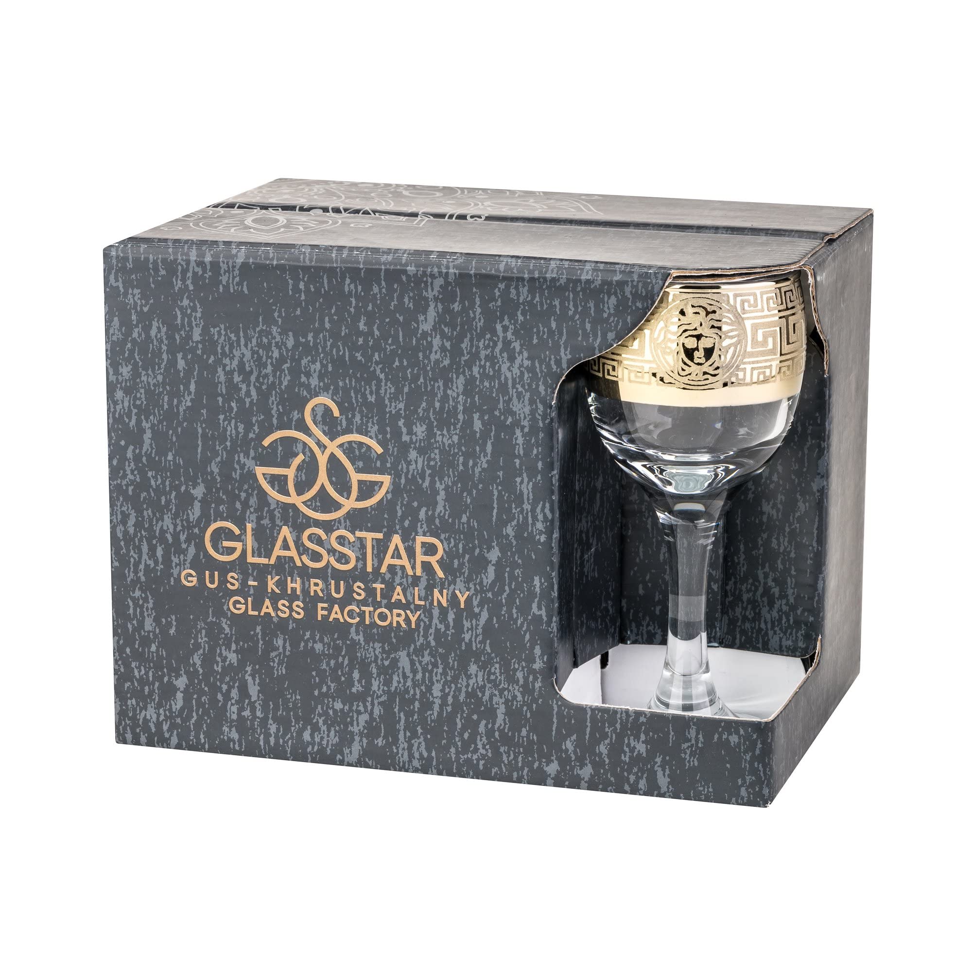 Glasstar GS02641 Sherry-Gläser mit goldenen Ornamenten, 60 ml, 6 Stück