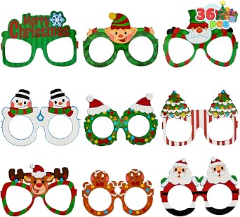 JOYIN 36 Pcs Christmas Paper Eyeglasses, Christmas Party Glasses, Frame Costume Eyeglasses Assorted Designs for Adults and Children for Christmas Party Supplies Photo Booth and Party Favors