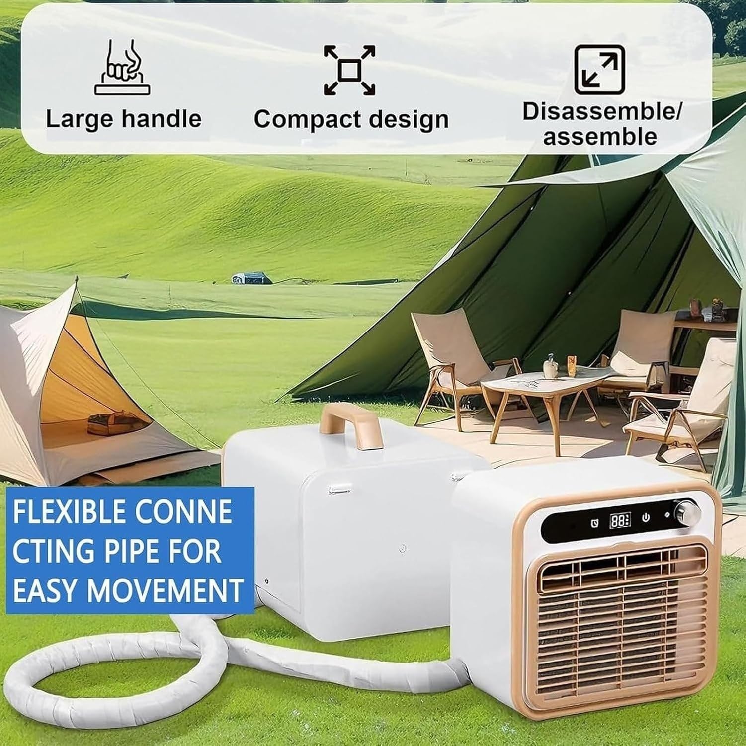 Aire Acondicionado Portátil 5000 BTU, Enfriador Silencioso Split Sin Instalación Compleja, con Control Remoto y App Wi-Fi, para Hogar u Oficina, Enchufe Tipo UK, 1m Tube, 1m Tube