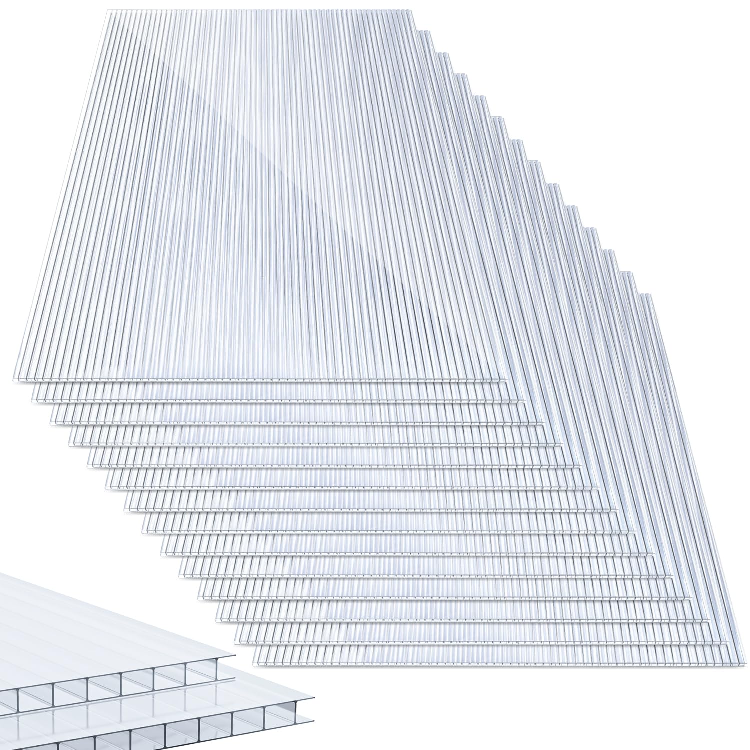 Herrselsam 14x Polycarbonate alvéolaire 60.5 x 121cm Double paroi 10,25 m² | 4mm Polycarbonate Plaque de Serre résistant aux UV pour Serre, Jardin