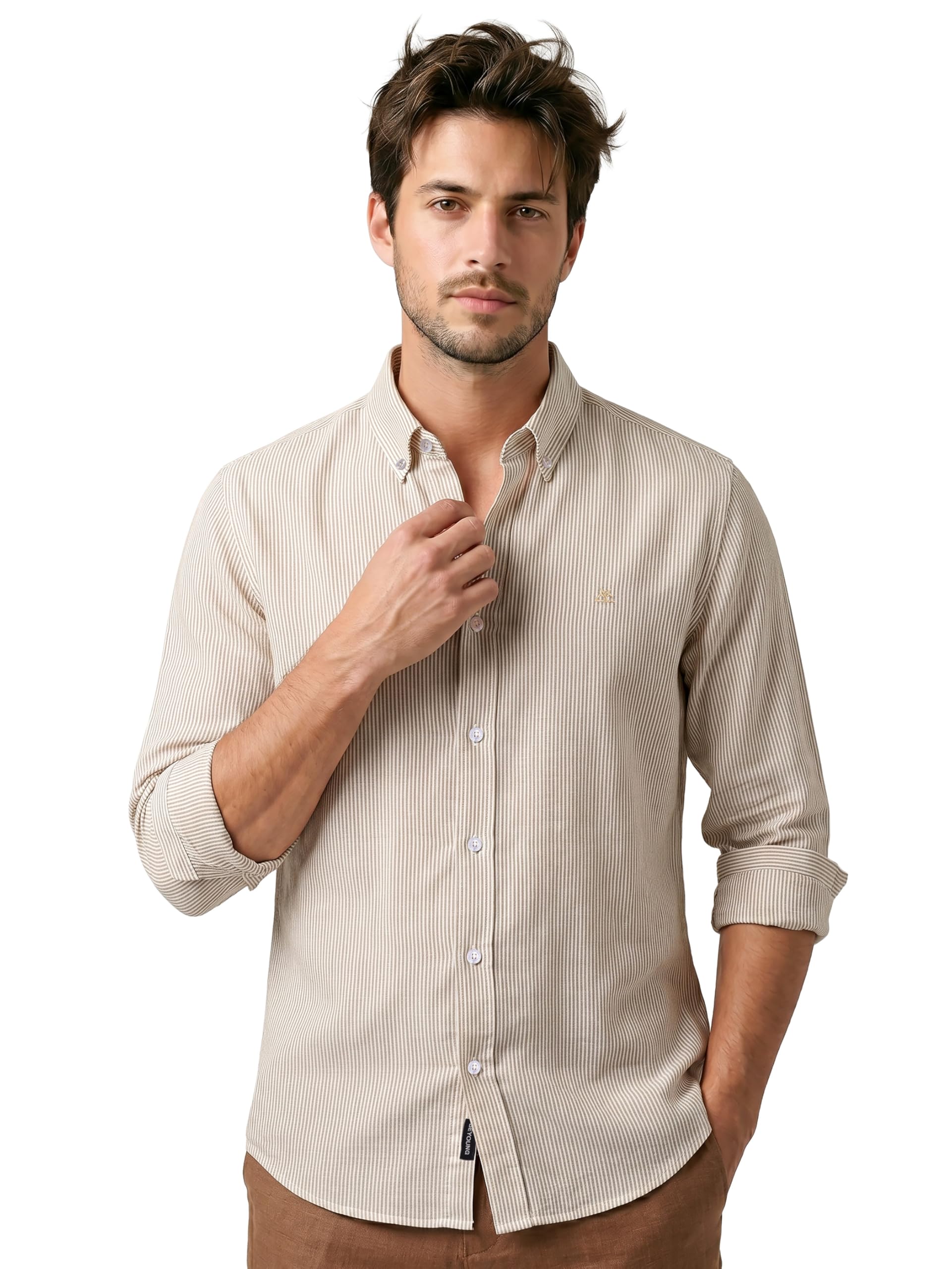 beyoung Pinstripe Oxford Shirt for Men | Smart Casual | Full Sleeve | Summer Shirt-picture-33