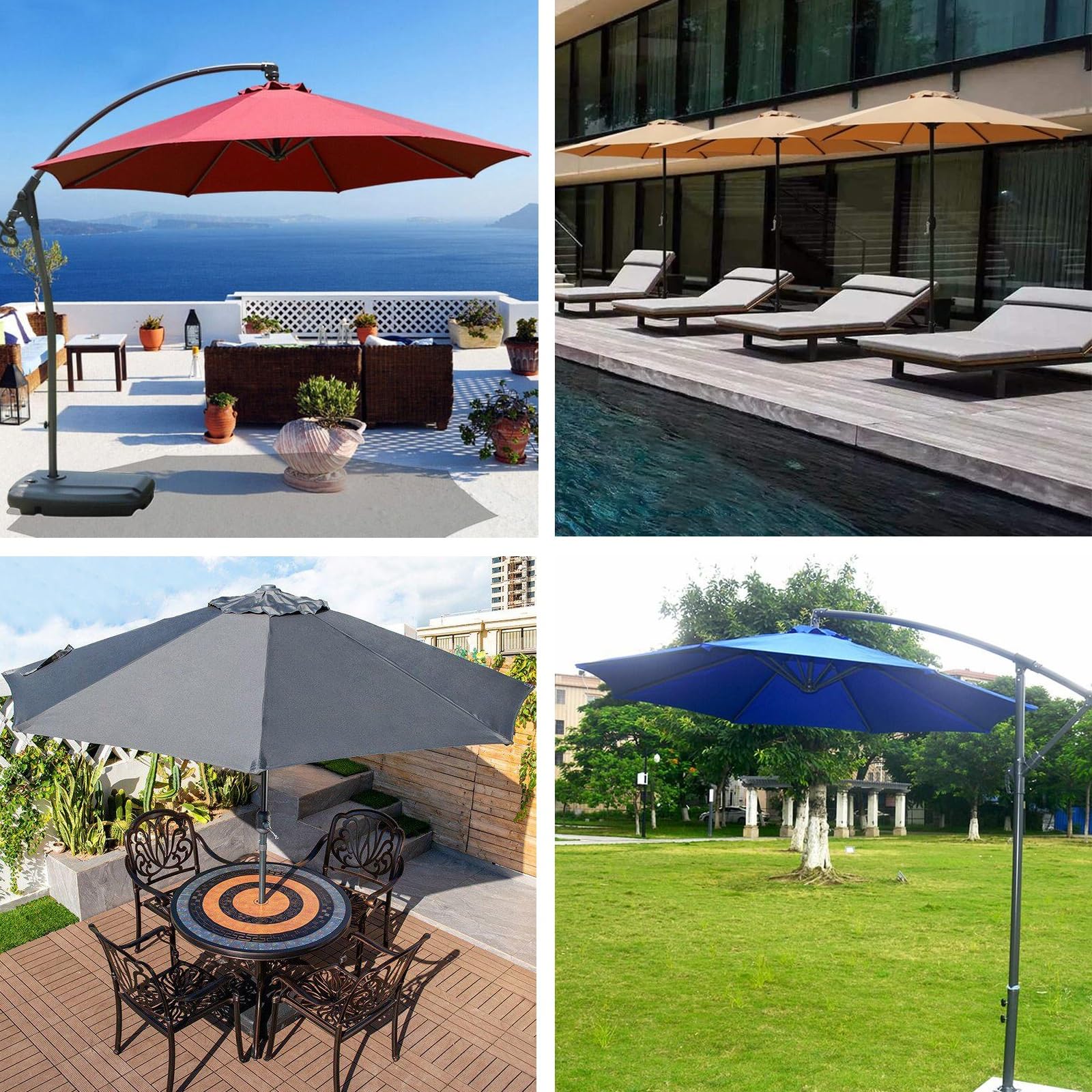 Telo di Ricambio per Ombrellone da Giardino 4m 8 Stecche, Poliestere | Copertura di Ricambio per Ombrellone Anti UVs 30+, per Esterni, Giardino, Spiaggia, Piscina, Balcone, Terrazza(Lighte Blue)