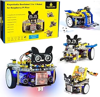 KEYESTUDIO Raspberry Pi Pico Car Kit, Pi Pico Starter Kit, MicroPython C+ Language, App Control, Robotics Kit, Include Blocks and Pico, Electronic DIY Kit for Teens and Adults
