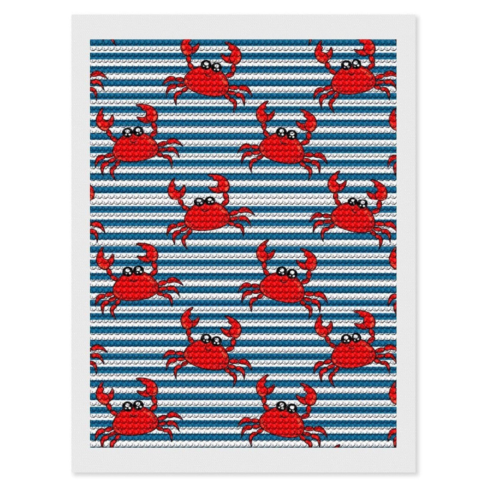 Nclqvjxzkhw Style Red Crab On Stripes Diamond Art Painting For Adult Round Diamonds Pictures Arts Crafts Home Wall Decor 12"X16"