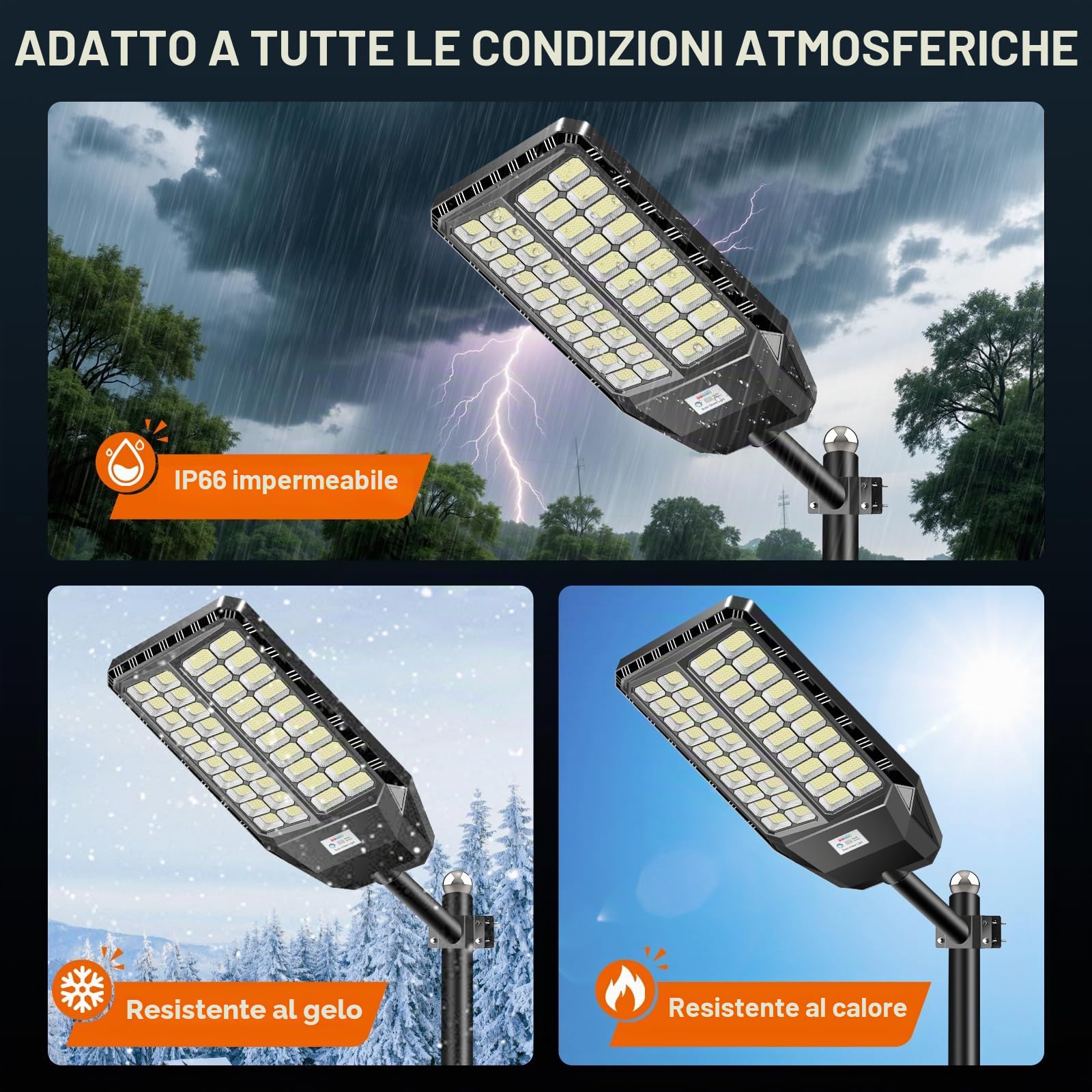 2600W Lampione Solare LED Esterno 1440 PRO LED Luminosi Lampioni Solari a Led da Esterno Alta Efficienza 30%, 4 modalità Lampione Solare grandangolo 240° Impermeabilità IP66, per Garage Strada