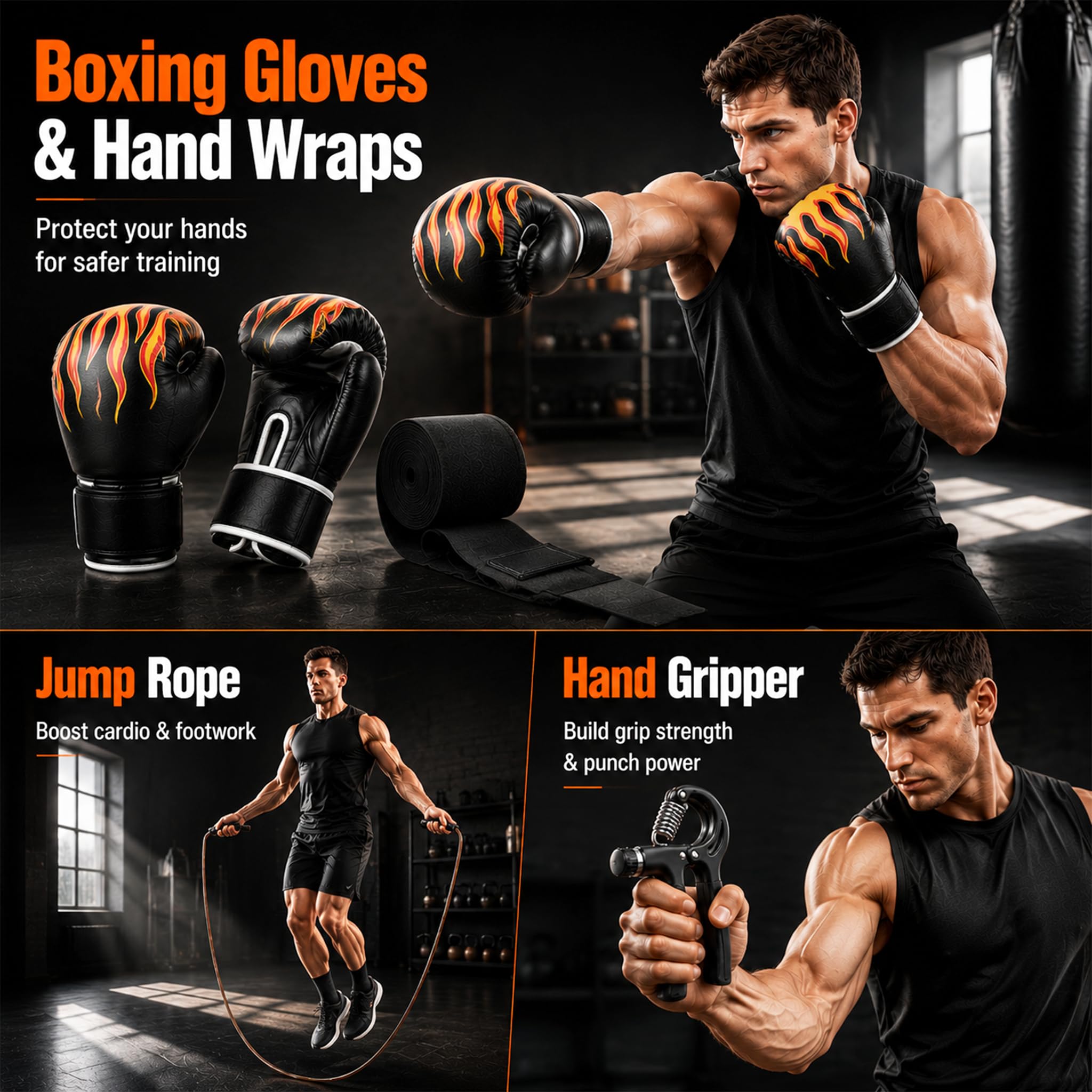 Saco de boxeo Set para Adultos, Adolescentes, Niños, 1.2m Oxford con gancho de techo, cadenas, guantes, Entrenador de agarre, cuerda para saltar -MMA, Karate, Kickboxing, Boxeo, Home-Gym(sin rellenar)