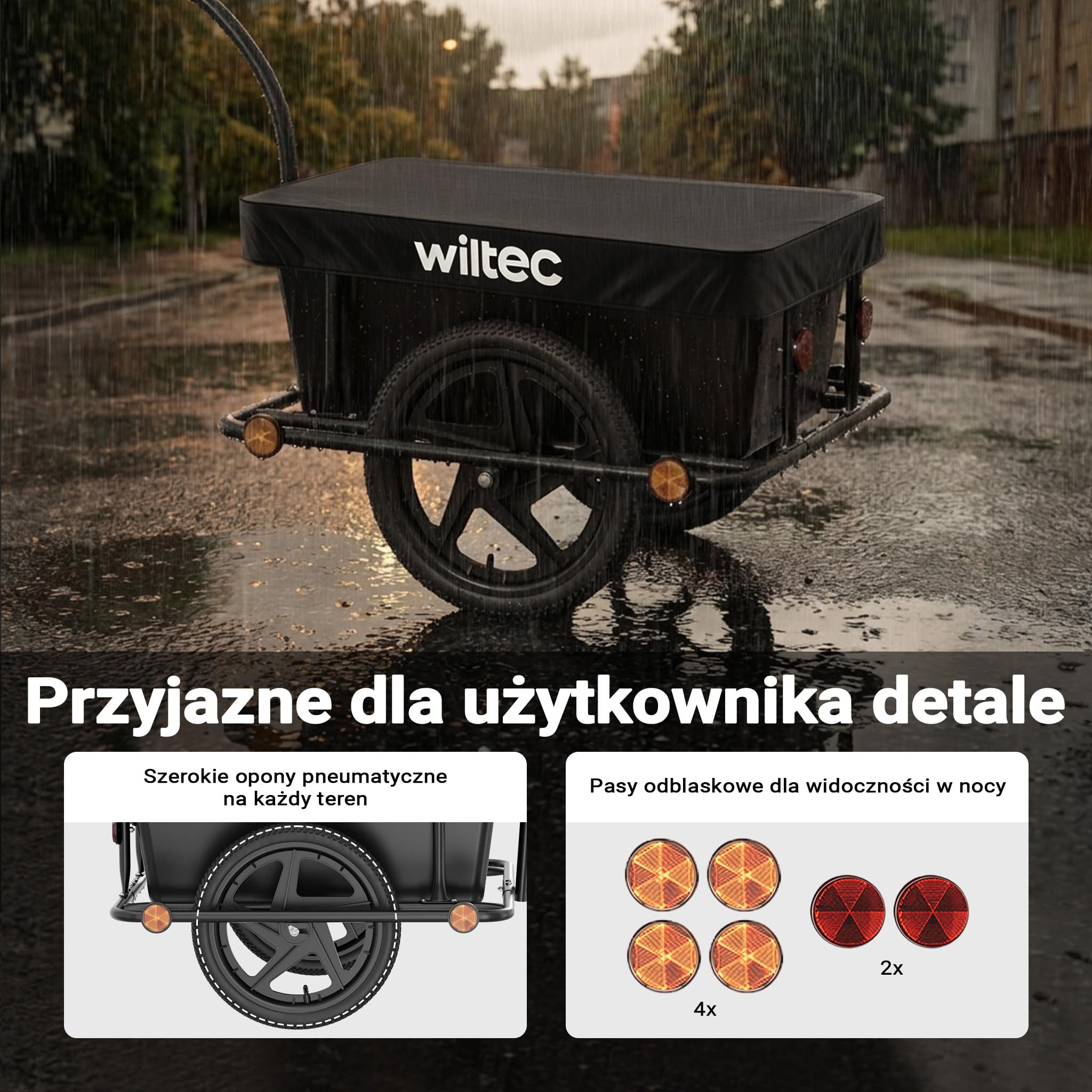 Wiltec Przyczepka transportowa do roweru wózek 90 litrowy 80kg wózek ręczny z dyszlem i zaczepem