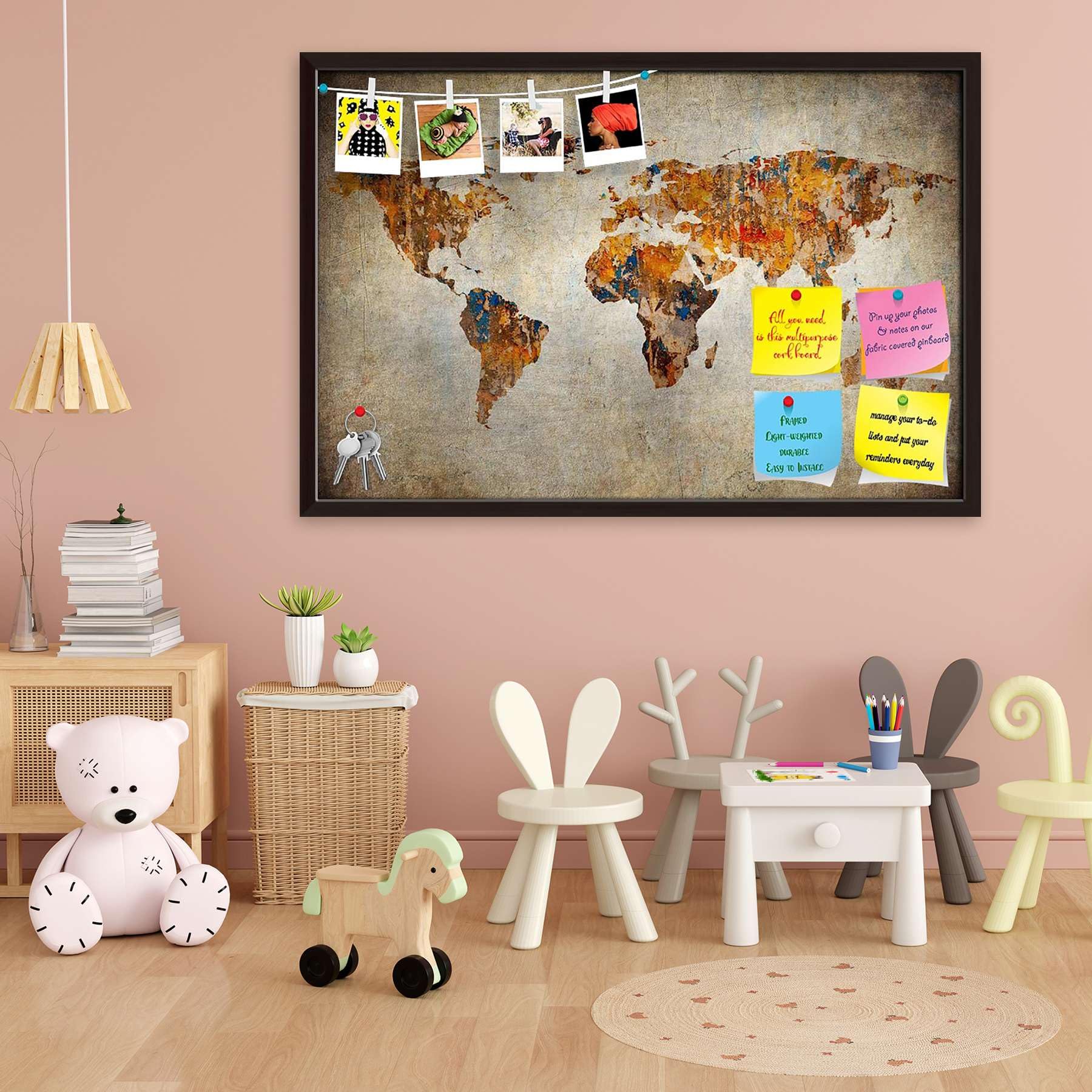 ArtzFolio Photo of Grunge Map of the World Bulletin Board Notice Pin Board Vision Soft Board | Dark Brown Frame 23.6inch x 16inch (59.9cms x 40.6cms)-image-12