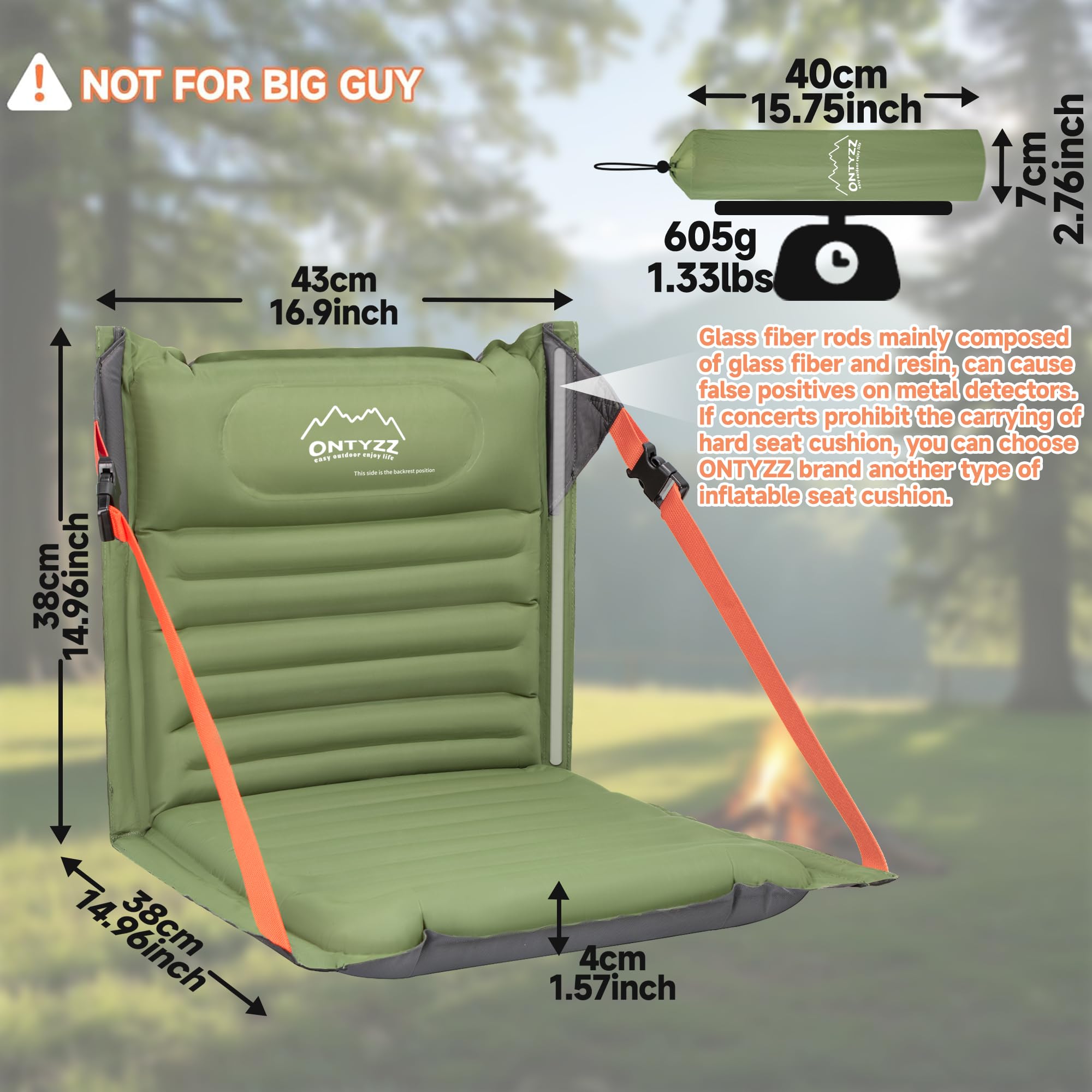 ONTYZZ Sièges de Stade Gonflable Coussin Extérieur avec Réglable Dossier Léger Pliantes Chaise Sol Coussin Siège pour Pique-Nique Concerts Jardin Balcon Pêche Camping Chaises