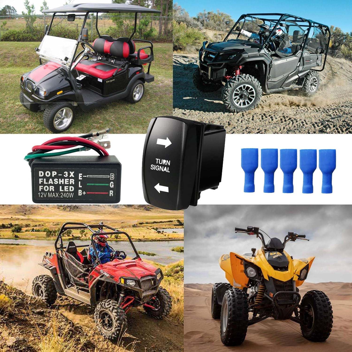 Greluma Kit relè indicatori di direzione SPDT 12V/24V LED verde per ATV UTV trattori