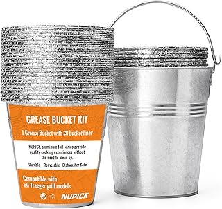 NUPICK 20-Pack Grease Bucket Liner & 1-Pack HDW152 for Traeger, Grease Bucket for Traeger Pro Series 575/780, 22/34 Series, Ironwood 650/885 Grills, Silver