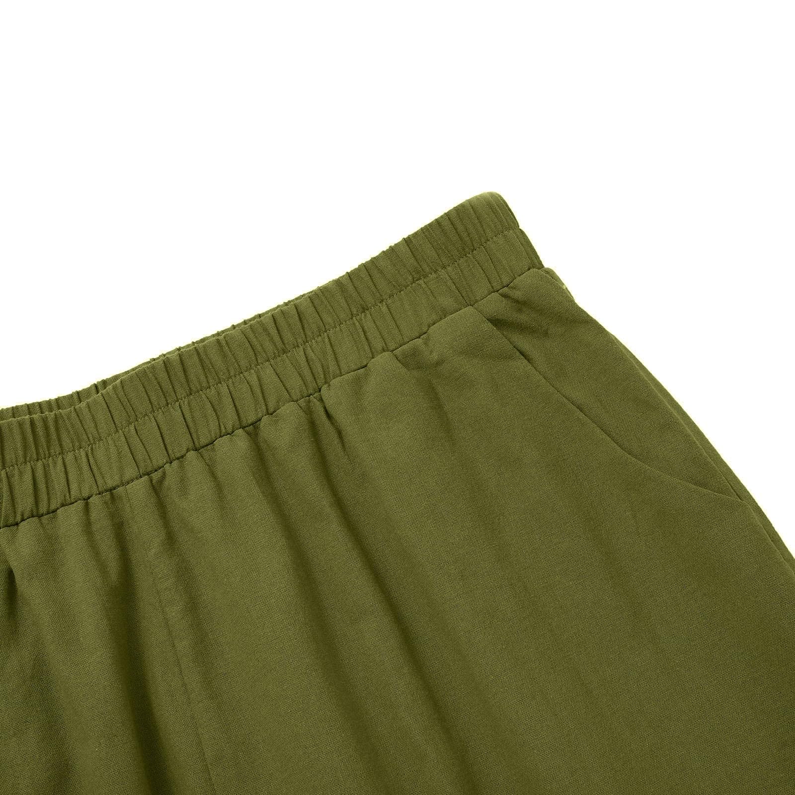Caprihose Damen Sommer Hohe Taille Elegante Casual Sommerhose Leinen Stoffhose Verstellbarer Elastikbund Mehrere Taschen Einfarbig LäSsige Freizeithose Leichter Stoff Für Haus