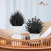 Vista 2 de Der Rose Paquete de 2 Pequeñas Plantas Falsas Negras Mini Plantas Artificiales en Maceta para Decoración de Halloween Mesa Escritorio Hogar Oficina