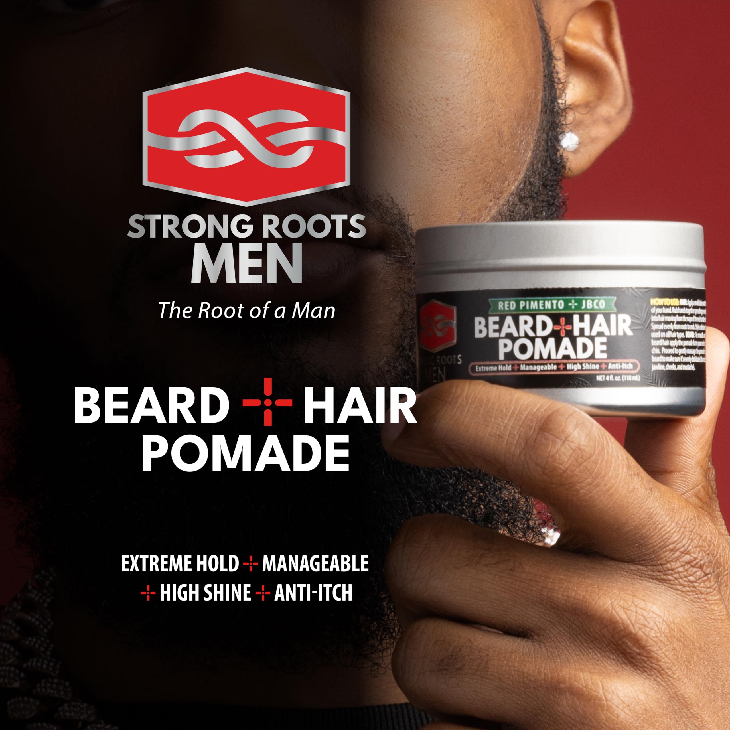 Strong Roots Men Beard + Hair Pomade, Extreme Hold & High Shine for Men Styling and Grooming Flake Free, Itch Relief - Image 4