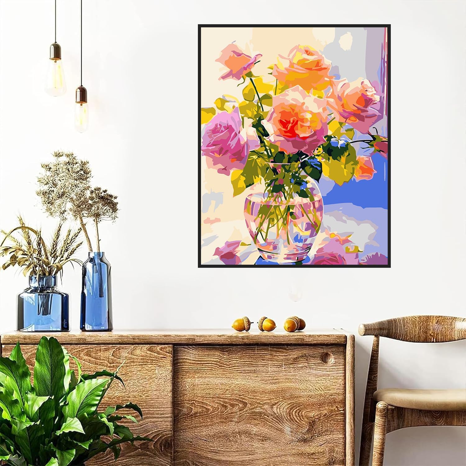ekuxom flowers in glass vase paint by numbers kit for adults-beautiful flower diy paint by numbers kits-acrylic paints art for home decor gift 12x16 inch