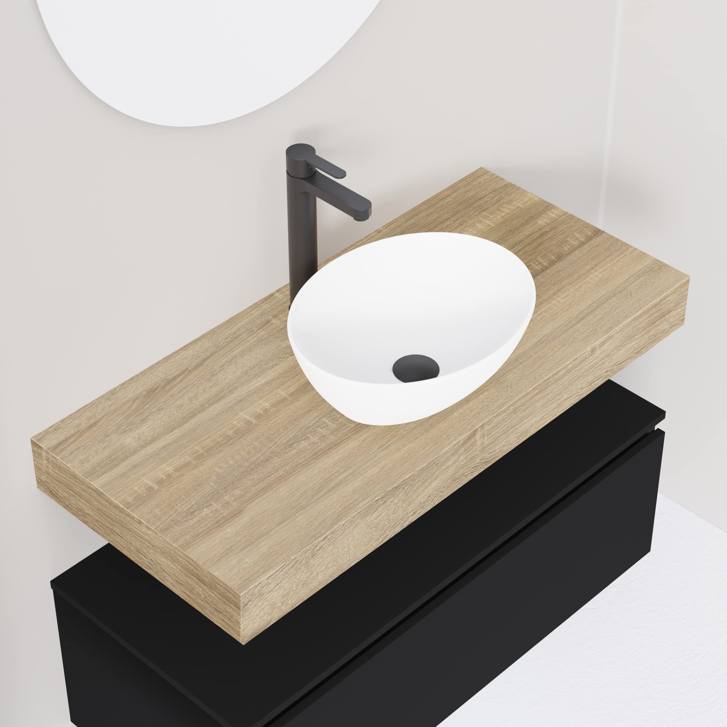 Baikal Mueble de Baño Boho. Módulo de Baño de 1 Cajón. Mueble Suspendido en Pared. Acabado en Negro Mate. Mueble MONTADO. Módulo 100 cm Negro Mate