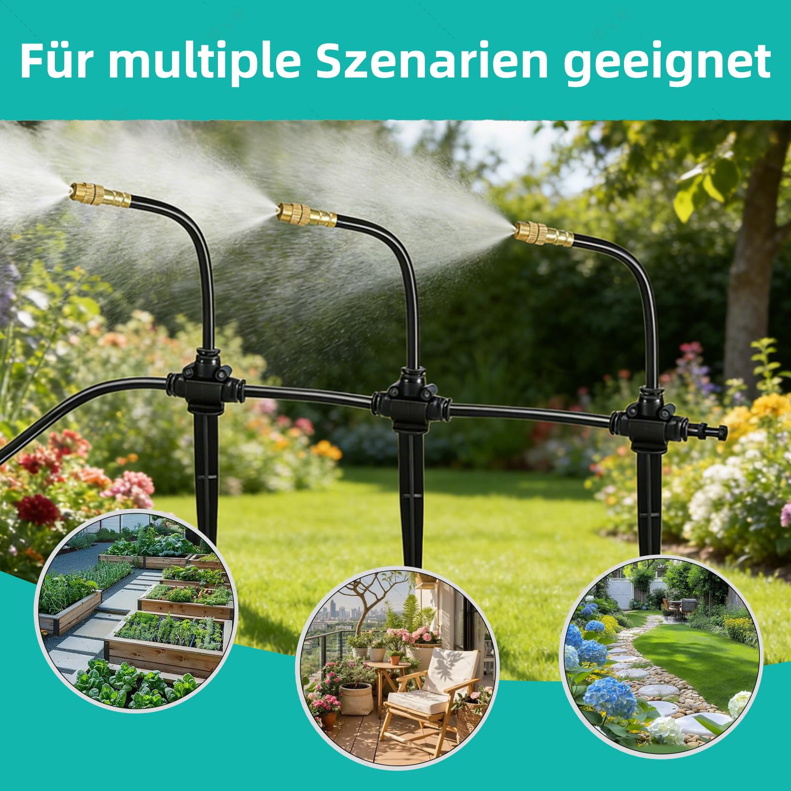 Automatisches Bewässerungssystem Garten, 360° Verstellbar Automatische Bewässerung mit Einstellbare Düse, Tropfbewässerungssystem für Garten, Balkon, Gewächshaus, Hochbeet Bewässerung (20M)