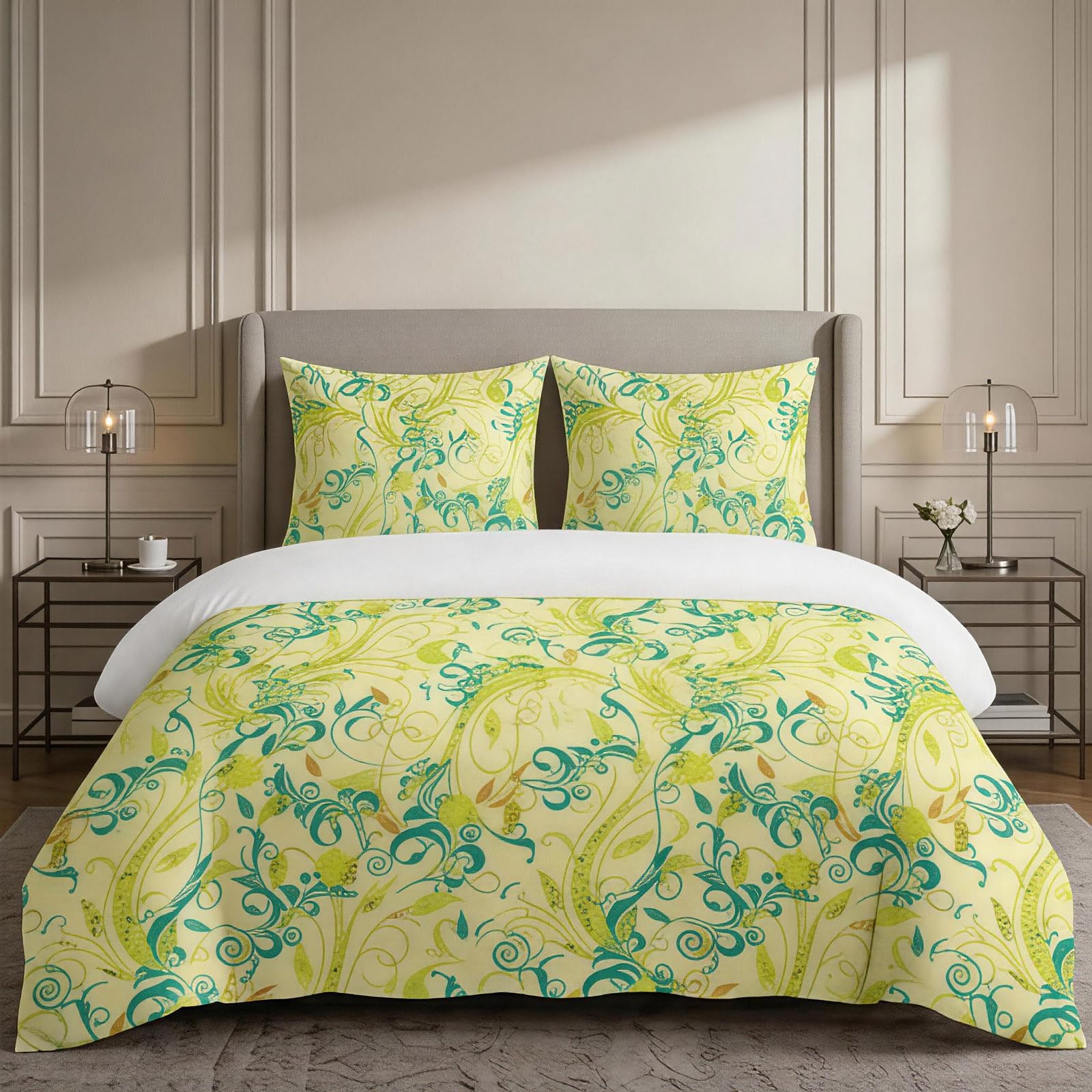 Housse de couette 160x200 cm bleu-vert avec motif de vignes