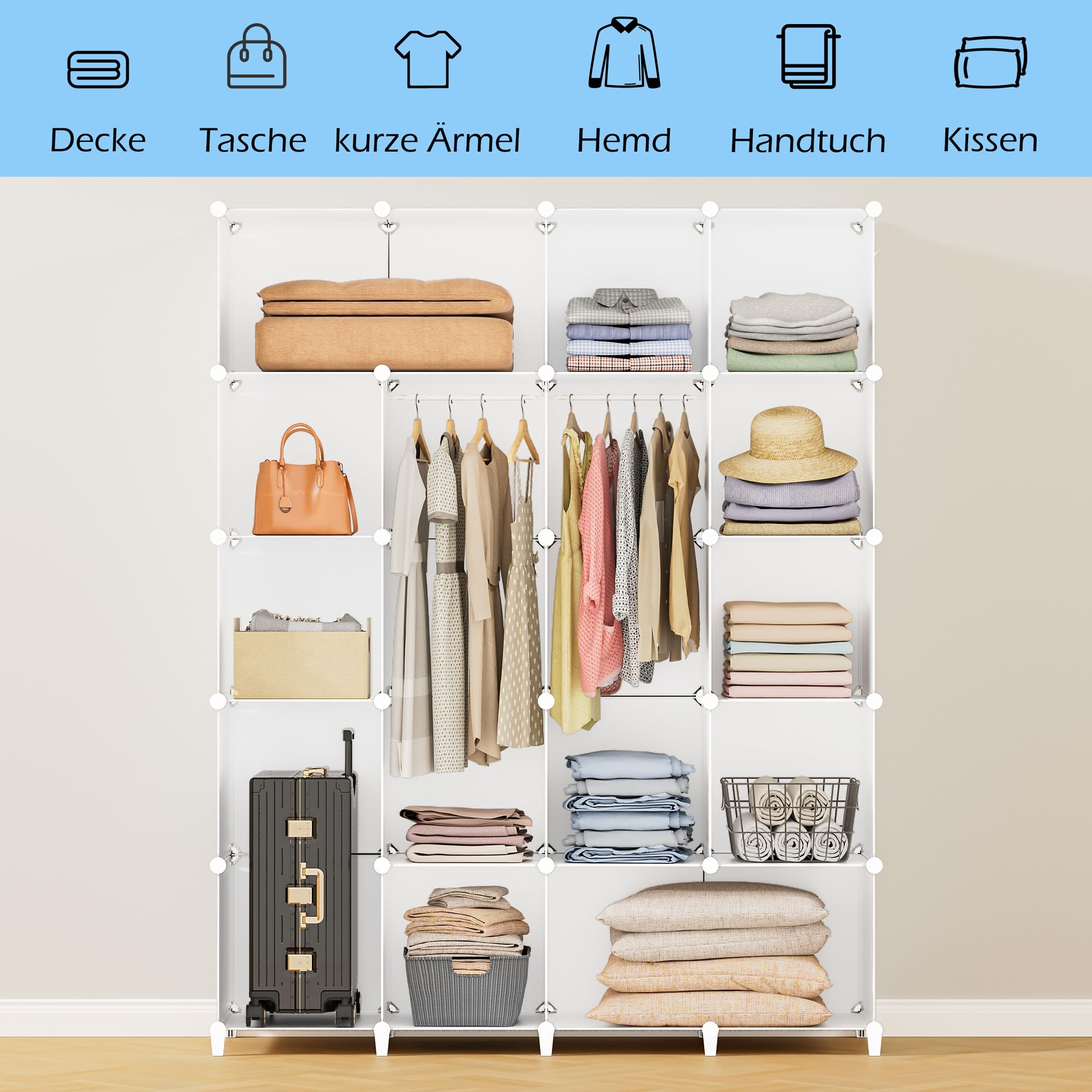 HOMIDEC Armoire Penderie Modulaire, Armoire Portable à 20 Compartiments pour Chambre à Coucher, Armoires avec Barre pour Suspendre Les vêtements, Compartiments Plus Profonds adaptés aux Cintres