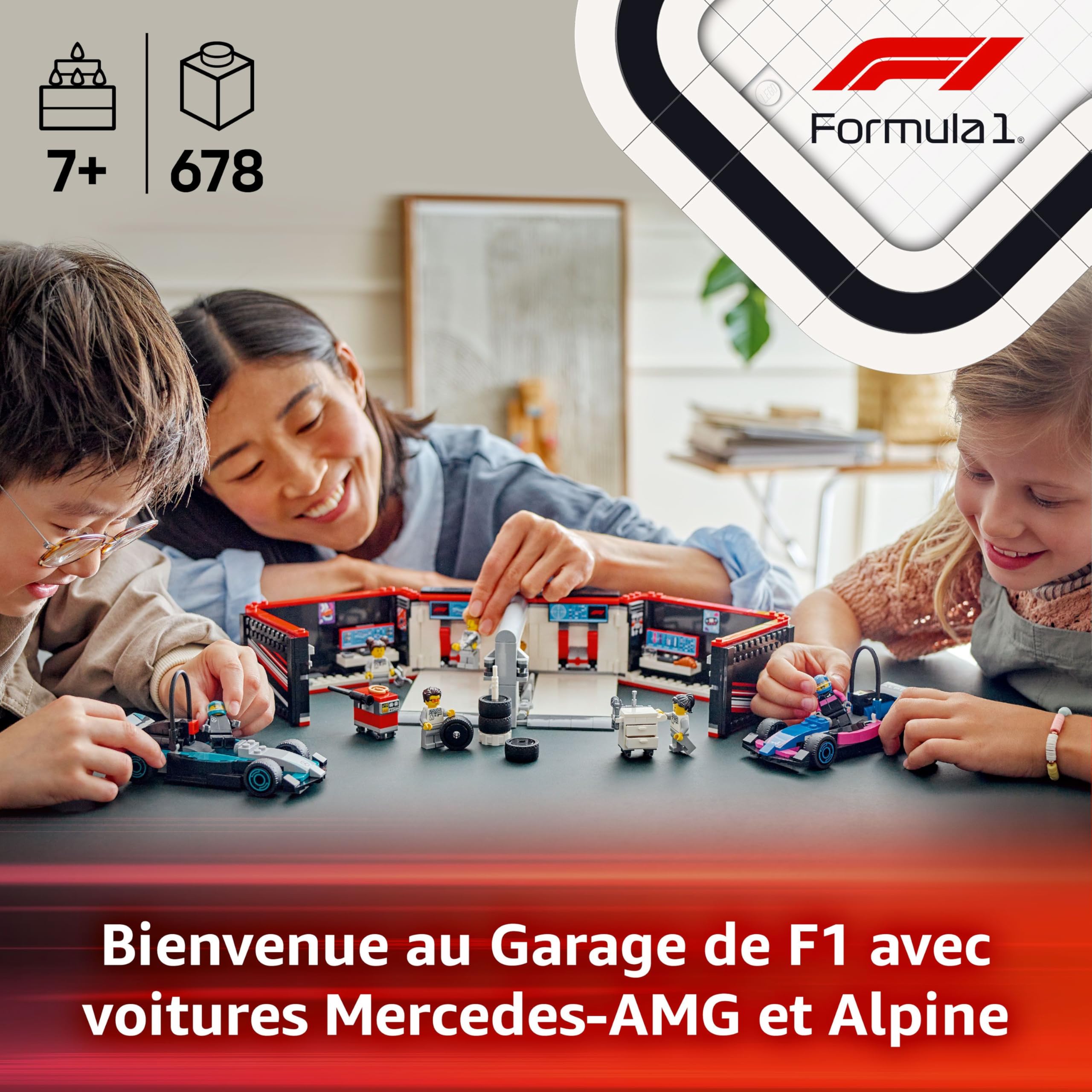 LEGO City Garage de F1 et voitures Mercedes-AMG et Alpine - Jeu de construction pour garçons et filles dès 7 ans - Inclut 2 véhicules, 2 pilotes et 4 mécaniciens - Cadeau pour amateurs de course 60444