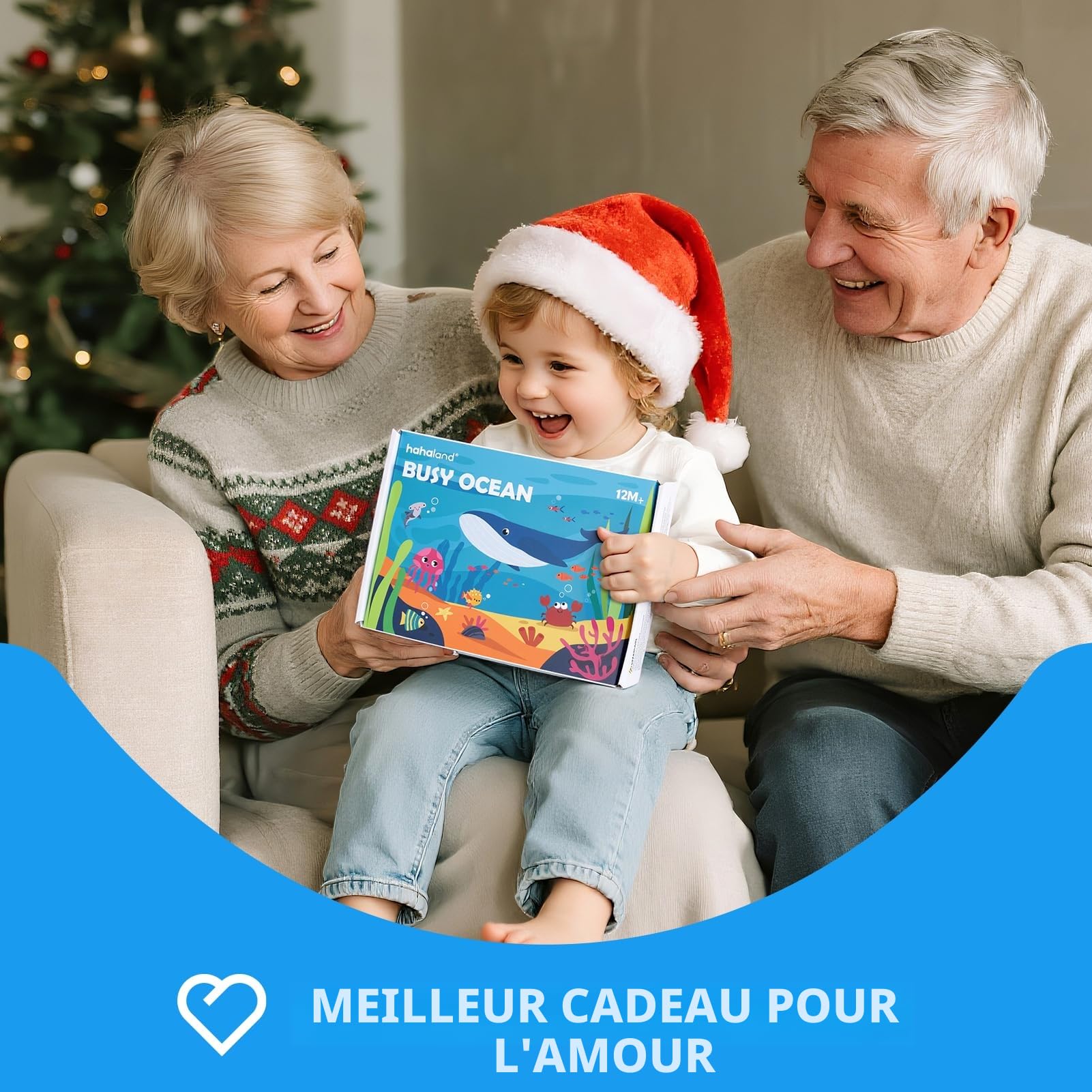 hahaland Jouet Bebe 1 an Busy Board Montessori - 15 en 1 Tableau d'Éveil Animaux Marins - Jeux Motricité Fine Enfant 12 Mois - Livre Feutre Portable Voyage - Cadeau Éducatif Bébé 1 2 3 Ans
