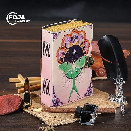 Miniatura 6 de Diario de hechizos en blanco libro de sombras para hombres y mujeres 200 páginas con cierre de cerradura vintage hecho a mano de cuero borde de la