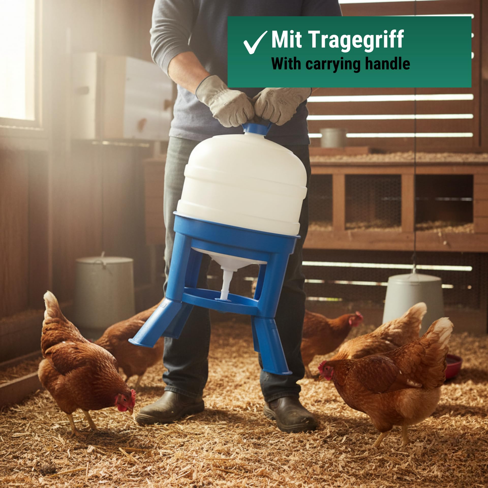 Agrarzone Abbeveratoio a sifone 20L per pollame - Robusto e igienico con piedini e maniglia - Acqua pulita e sempre fresca per galline e volatili