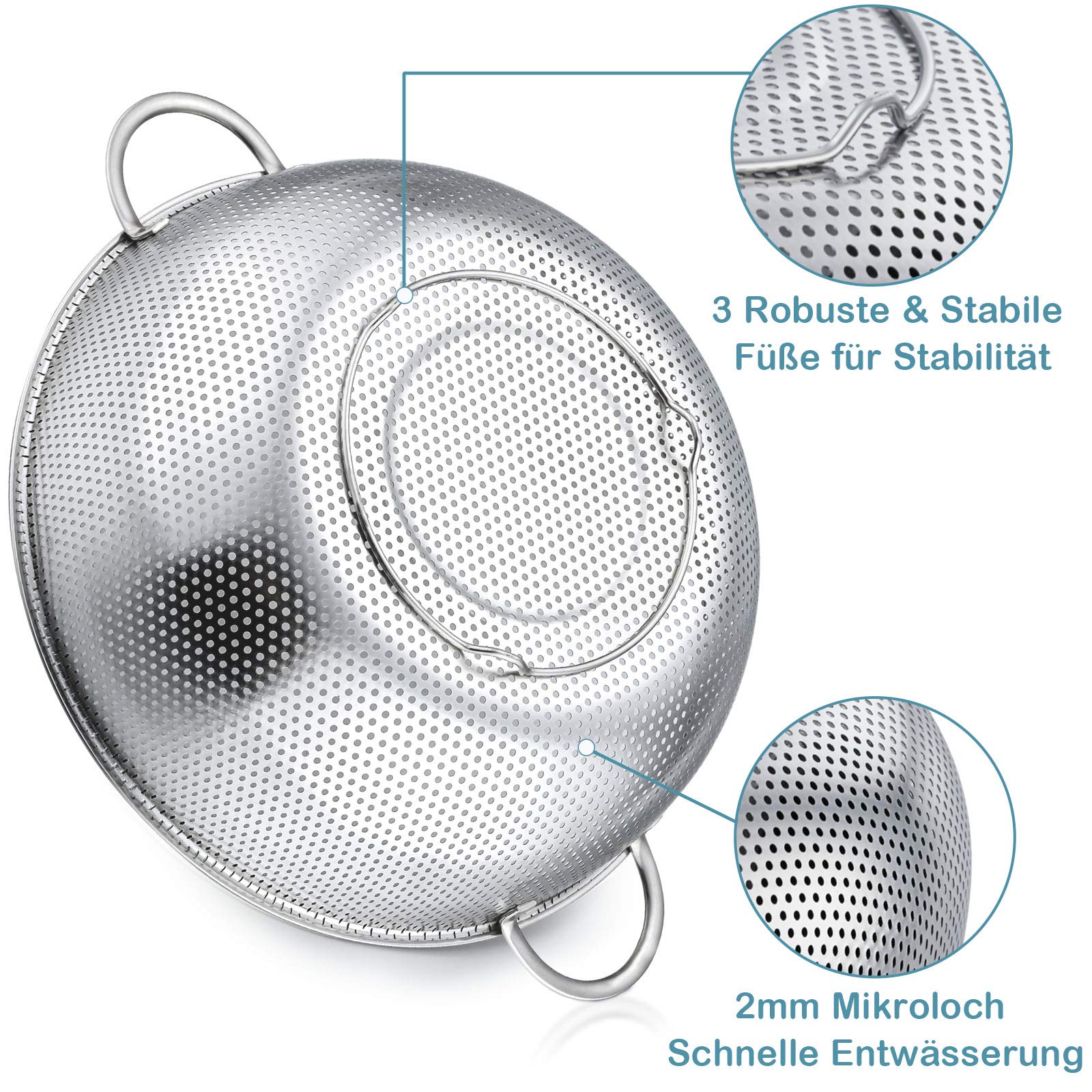 Colino Grande 25 Cm Con Manico - Scolapasta In Acciaio Per Pasta, Verdura E Riso - Foto 9