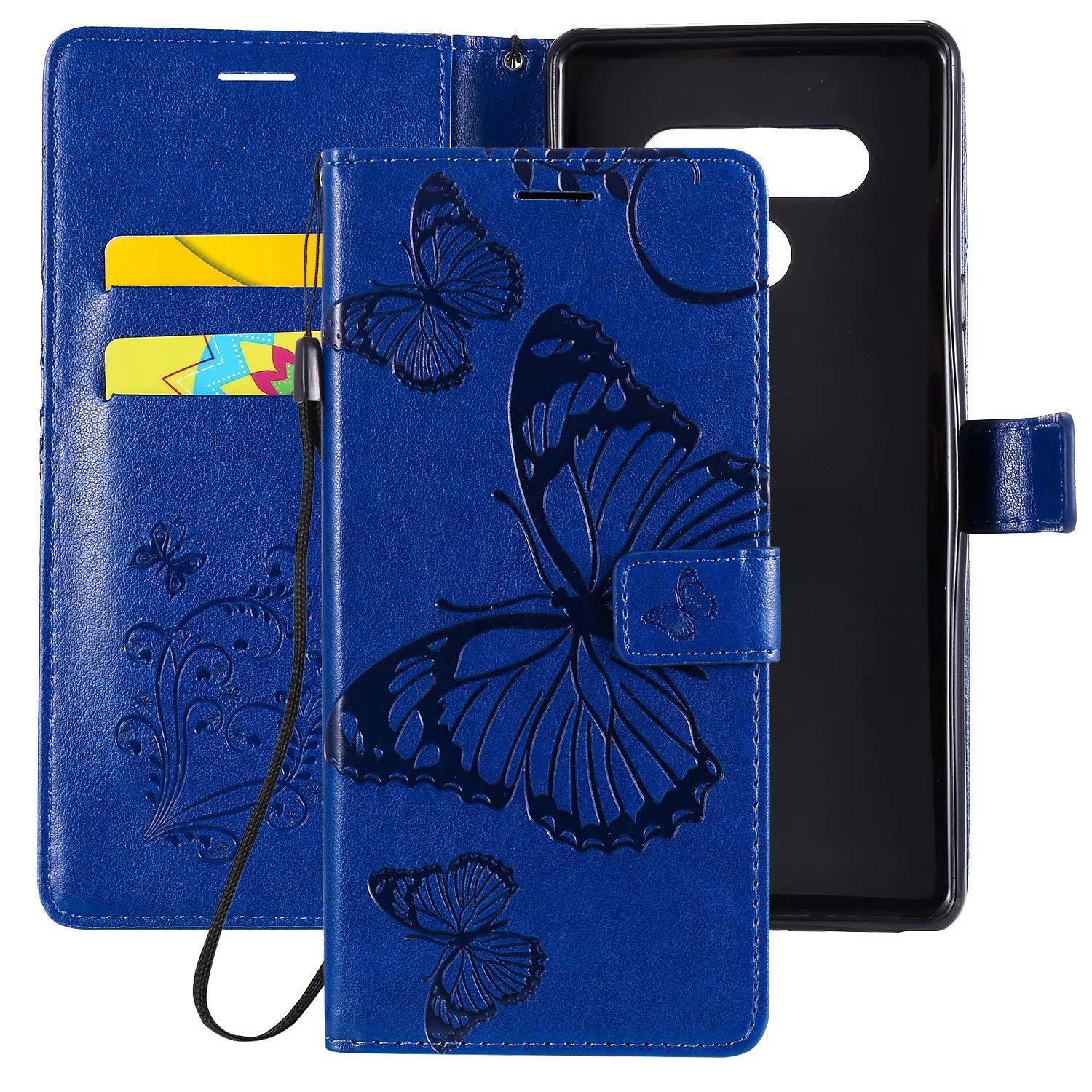 LG K40 Wallet Case,LG Solo LTE/X4/Harmony 3/Xpression Plus 2/K12 Plus,Ropigo 3D Flip Phone Case Butterfly Leather Wrist Strap,Magnetic Closure,with Credit Card Slots Holder,Kickstand for LG K40 Blue