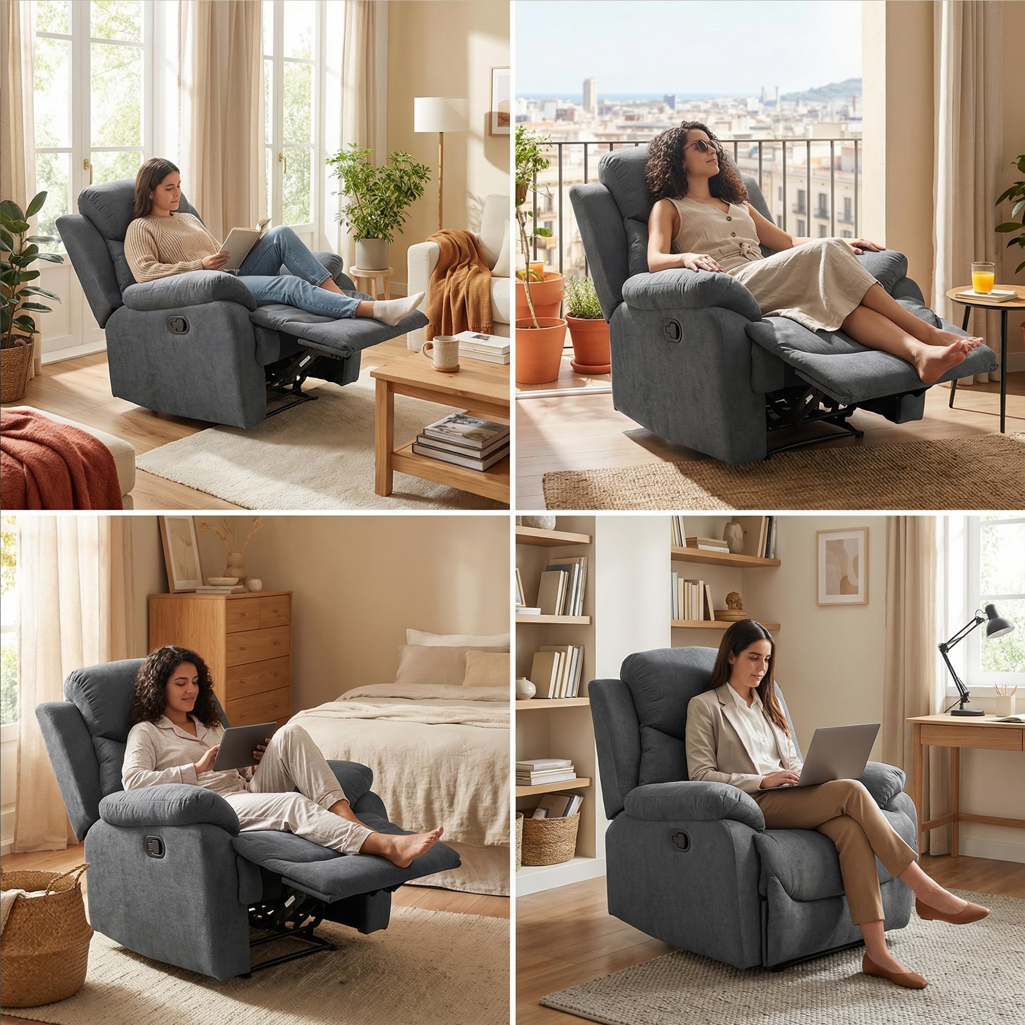 HOMCOM Sillón Reclinable de Salón Sillón Relax Reclinable Manual con Reposabrazos y Reposapiés Carga 150 kg Sofá Relax para Salón Dormitorio Gris