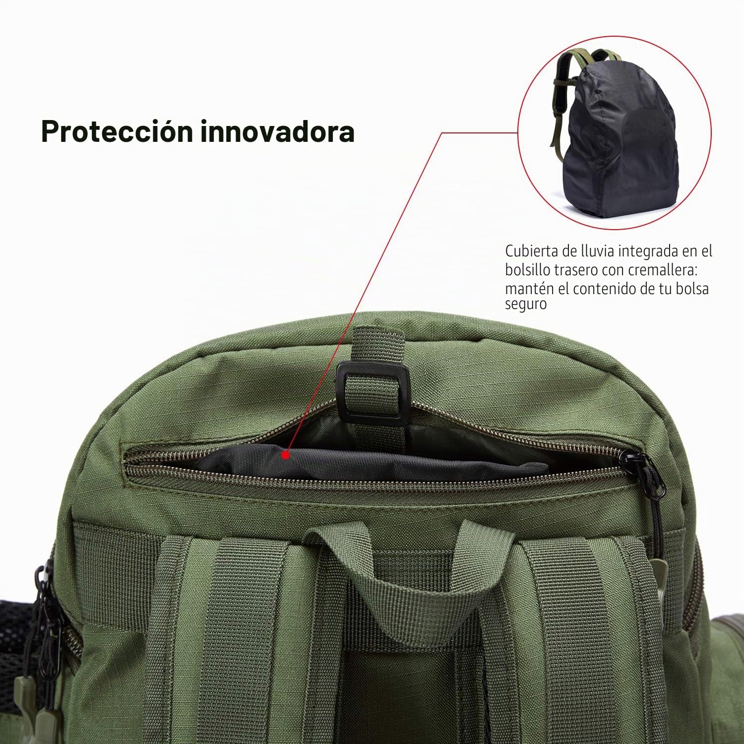 Bassdash Mochila de Pesca Bolsa táctica Ligera Resistente al Agua, Estuche de Pesca con portacañas y Cubierta Protectora contra la Lluvia