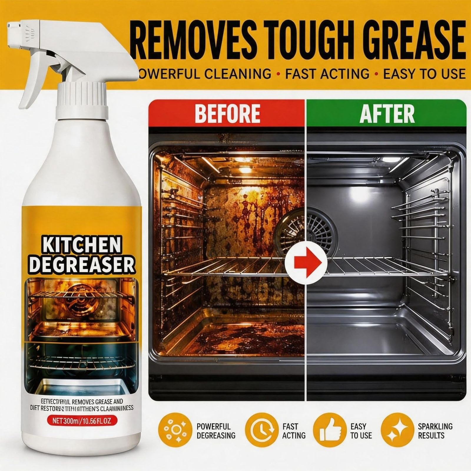 Backofenreiniger KüChenreiniger 300 Ml/10,56 Fl.oz Fettkiller Spray 3 Stück | Spray Grillreiniger Robuster Entfetter Vielseitig Einsetzbar for Grills Öfen Luftfritteusen Zuhause