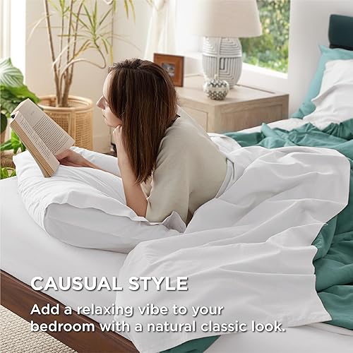 Miniatura 4 de Bedsure Sábanas de algodón para cama Queen Size, blanco puro