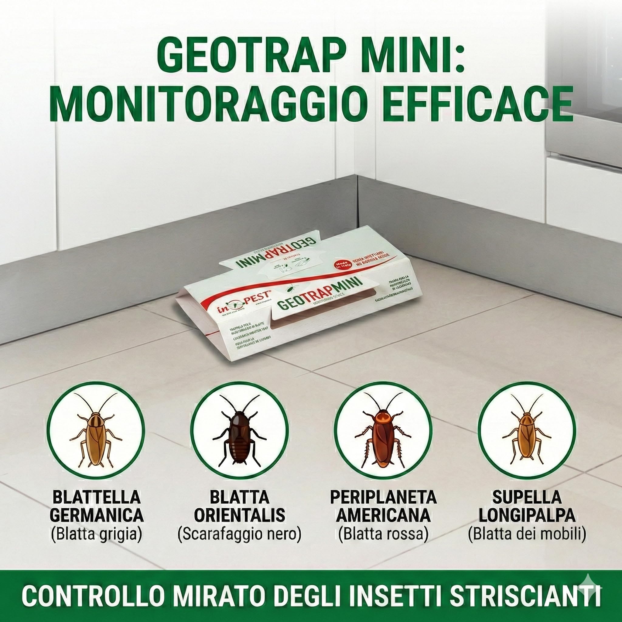 Geotrap – Trappole per Blatte da Interno - 20 Pezzi- Cartoncino Adesivo alla Liquirizia per Insetti Striscianti – Trappole Scarafaggi e Blatte con Gel Rosso Aromatizzato – Uso Interno