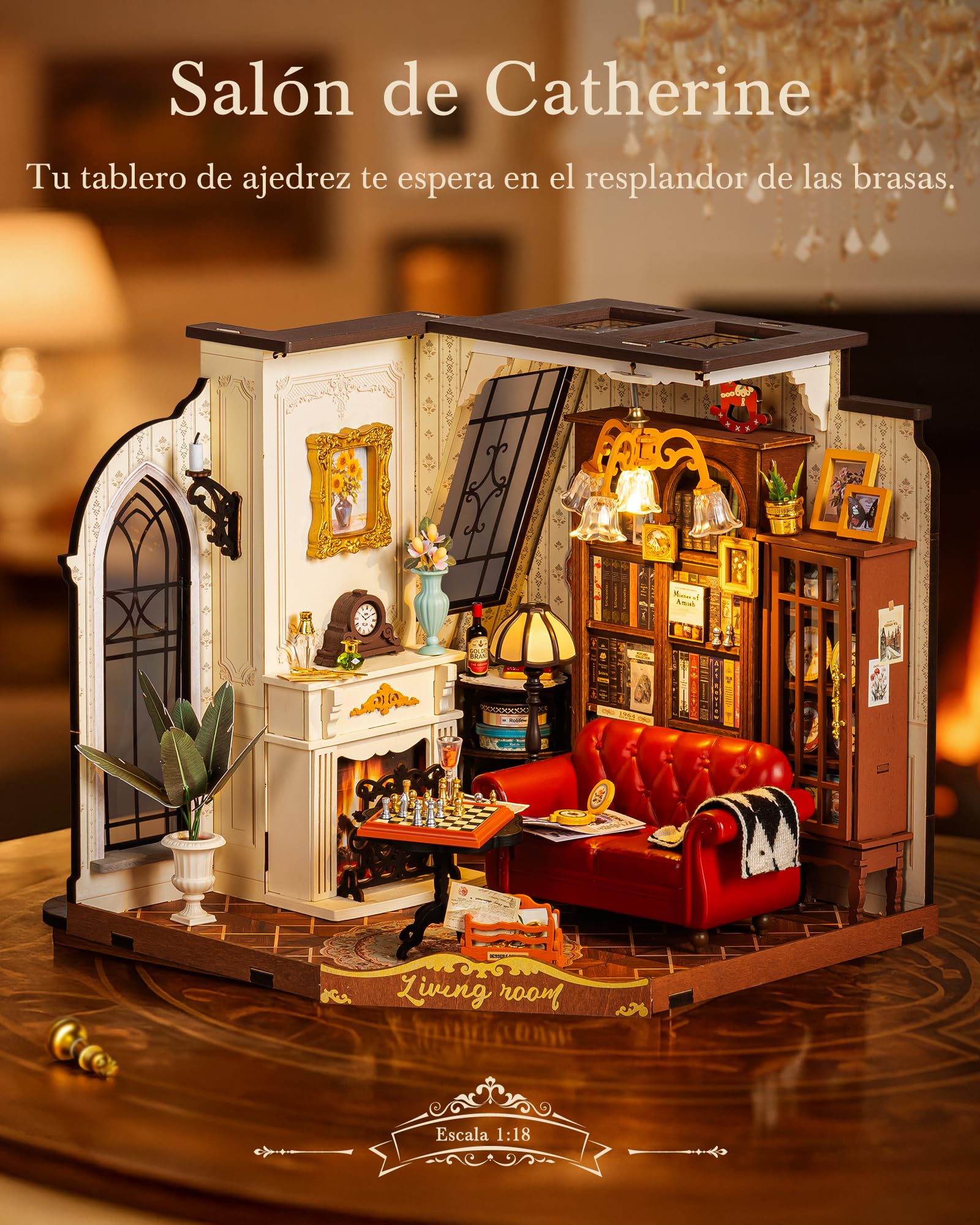 Rolife Maquetas Salón Vintage de Catherine-284 Piezas DIY Miniature House Diorama, Casas Miniaturas para Montar Puzzle 3D Madera Book Nook para Adultos Adolescentes ¡Ningún Pegamento Necesario