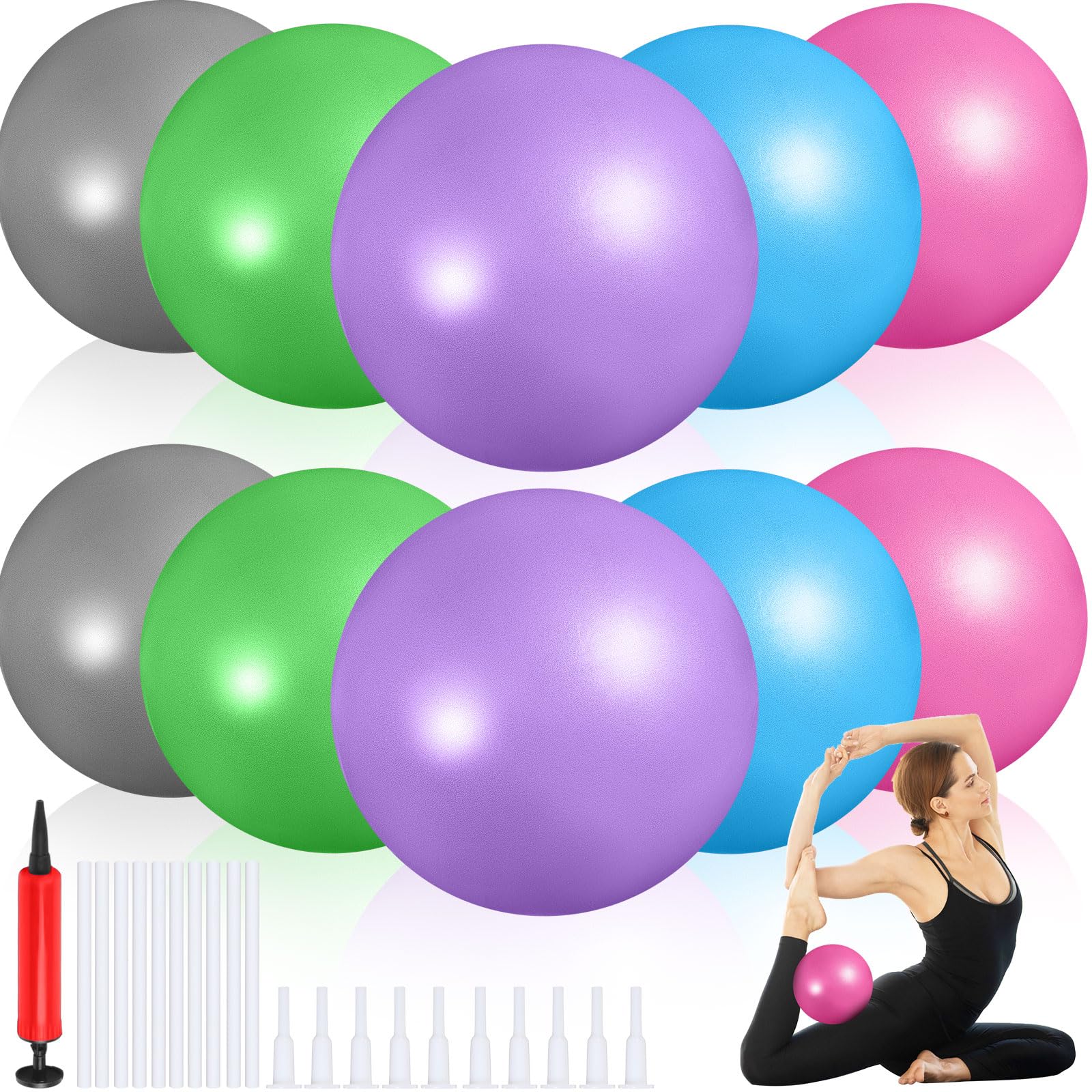 Aoriher 10 Pcs Small Exercise Pilates Ball 9 Inch Mini Yoga Balls Anti Burst and Slip for Stability, Fitness, Physical Therapy, Stretching & Core