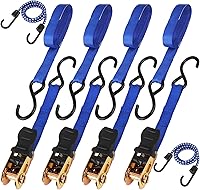 HORUSDY Ratchet Straps 4-Pack 15FT 2200LB Break Strength Heavy Duty Tie Downs for Motorcycles, ATVs, Trucks & Cargo (Blue)