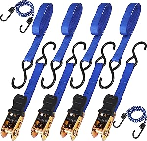 HORUSDY Ratchet Straps, 2,200 LB Break Strength, 4-Pack 15FT Ratchet Tie Down Straps Set for Motorcycle Straps Tie Downs, Appliances, Lawn Equipment, Cargo Straps for Trucks. (Blue)