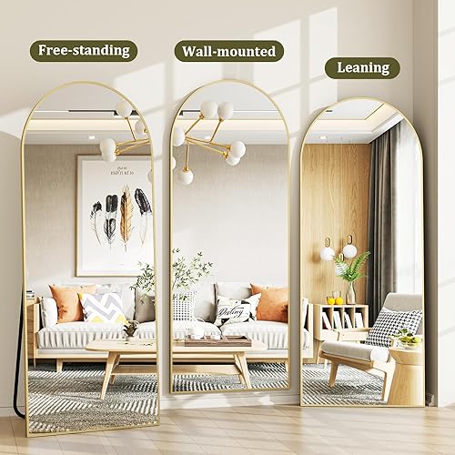 Miniatura 7 de HARRITPURE Espejo arqueado de longitud completa de 65 x 24 pulgadas, de pie independiente y montado en la pared, espejo de longitud completa con