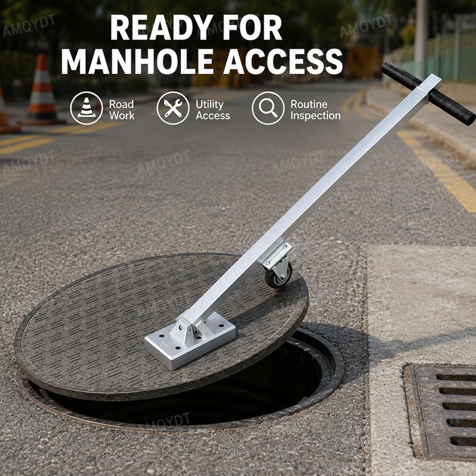 Sollevatore Magnetico per Tombini, Sollevatore Magnetico per Tombini con Forza di Attrazione Magnetica Teorica di 270 kg / 595 Lb, Maniglia Retrattile da 605-1010 Mm per Coperchi in Ghisa
