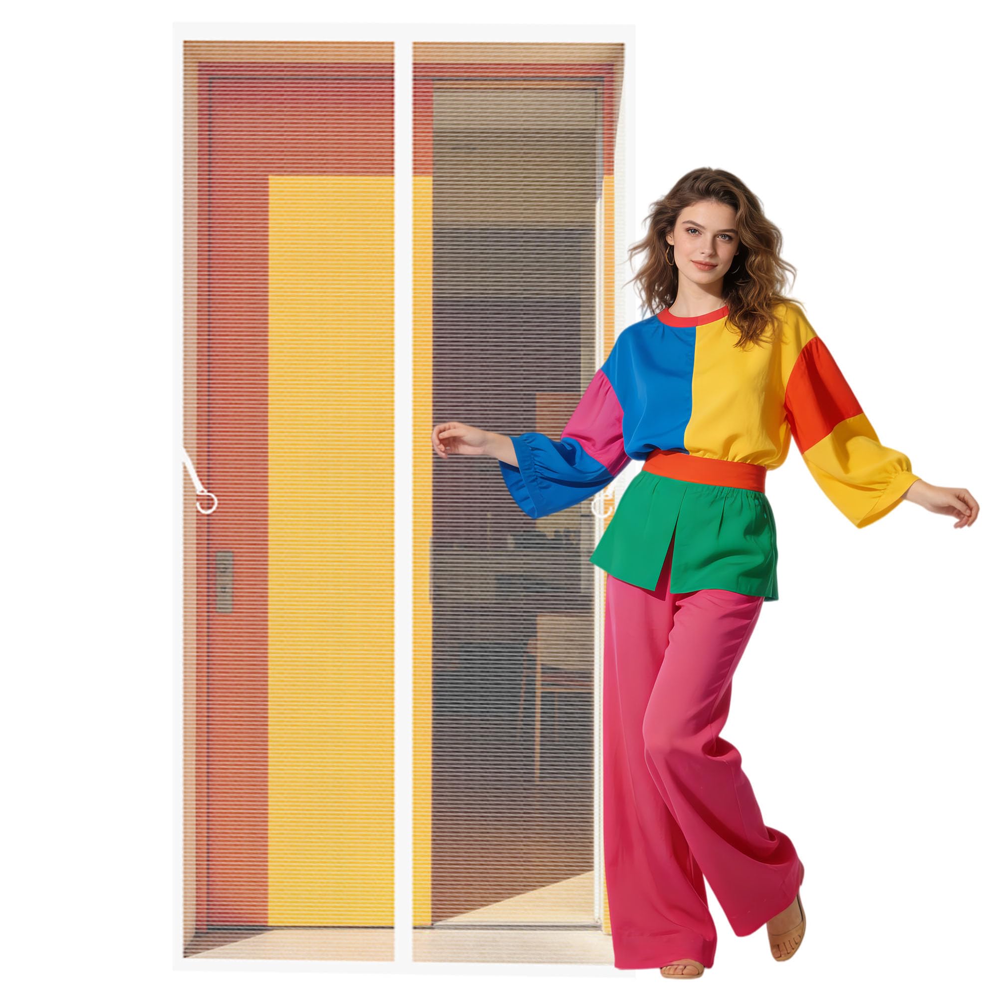 Fly Screen for Doors 127 x 197 cm Self Sealing, Hands Free Magnetic Door Curtain for Homes Easy to Install Without Drilling Suitable for Patio Room Balcony Bedroom, White