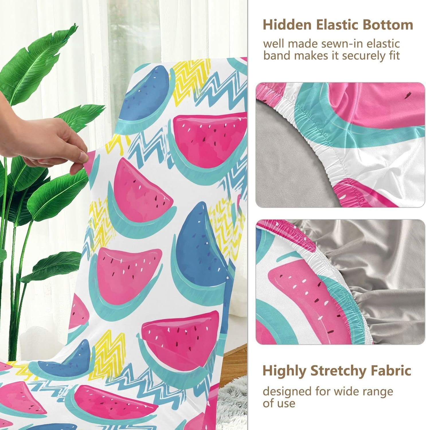 ALAZA Chair Covers for Dining Room, Pink Blue Watermelon Pattern Stretch Chair Cover Sets Chair Protector Removable Washable for Ktichen Restaurant Hotel