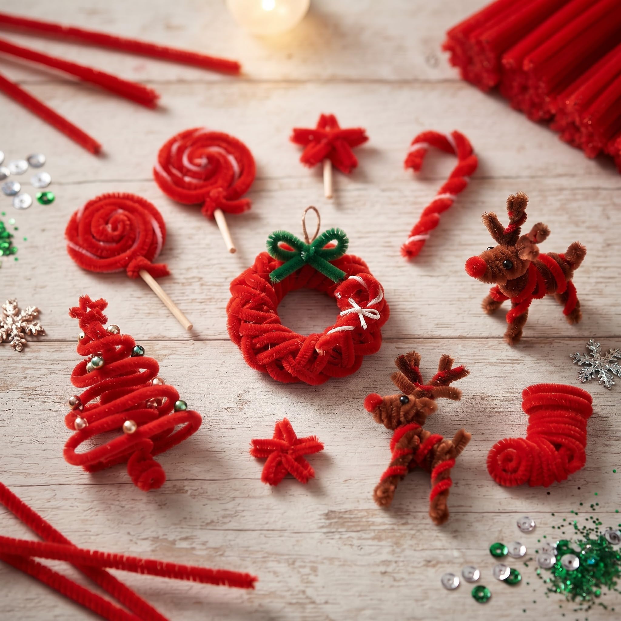 Newwiee Pfeifenreiniger, Chenille-Stiele, flauschige Stäbe für Kinder, Bastelbedarf, Bastelbedarf, Projekte, kreative Dekoration, Geburtstag, Halloween, Party, Geschenk, Rot, 1000 Stück